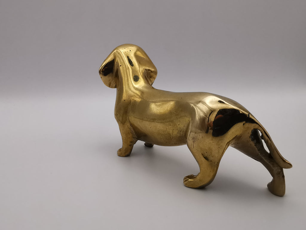 Vintage Mid-Century Hollow Brass Dachshund Figurine – Retro Sausage Dog Ornament