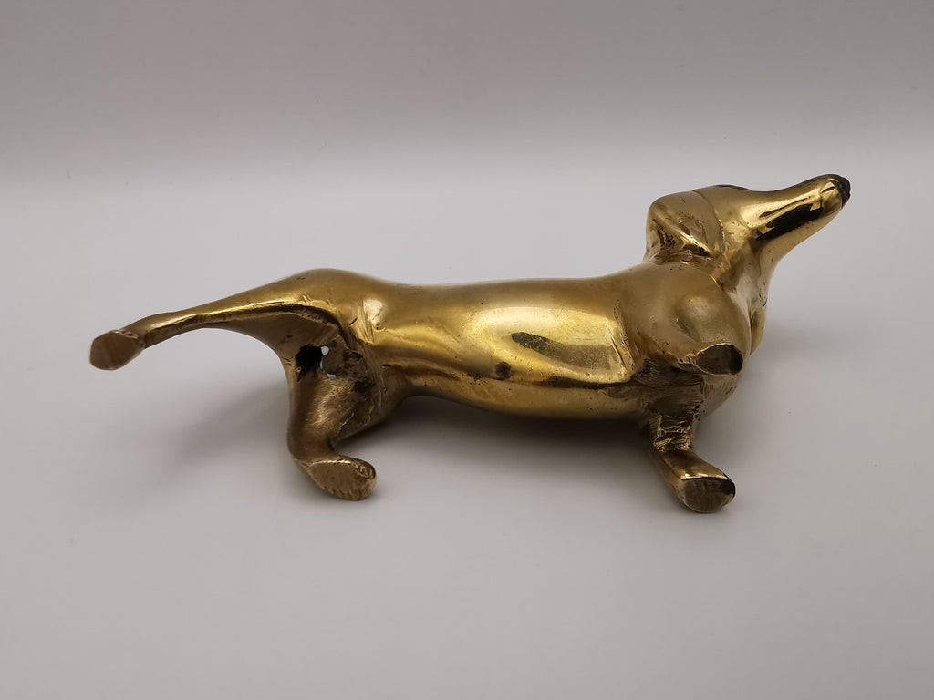 Vintage Mid-Century Hollow Brass Dachshund Figurine – Retro Sausage Dog Ornament