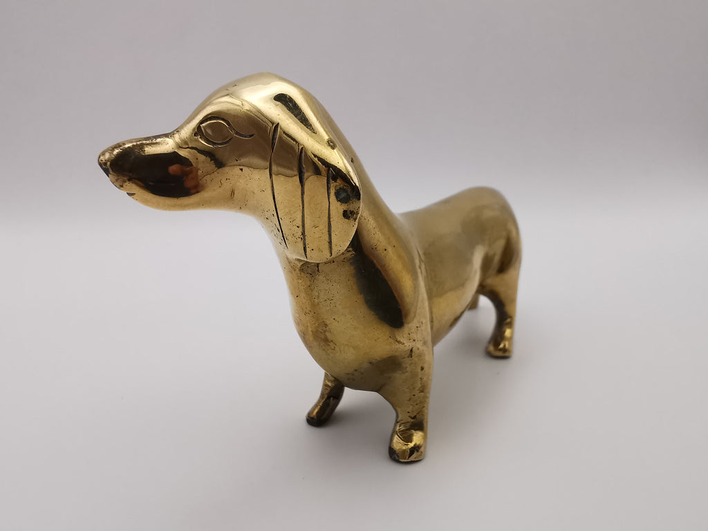 Vintage Mid-Century Hollow Brass Dachshund Figurine – Retro Sausage Dog Ornament