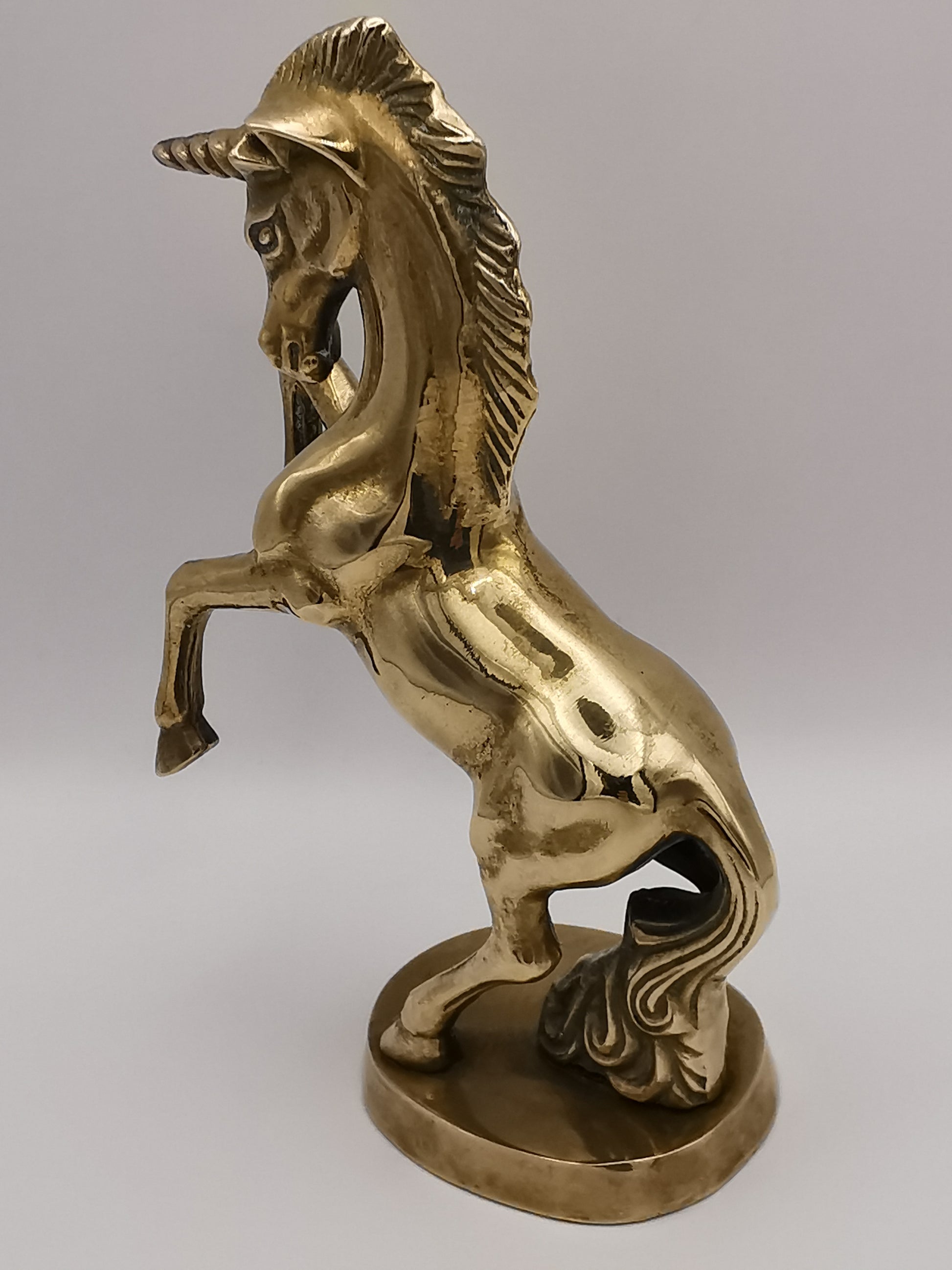 Vintage Solid Brass Rearing Unicorn Figurine –  Mythical Statue (6.5")