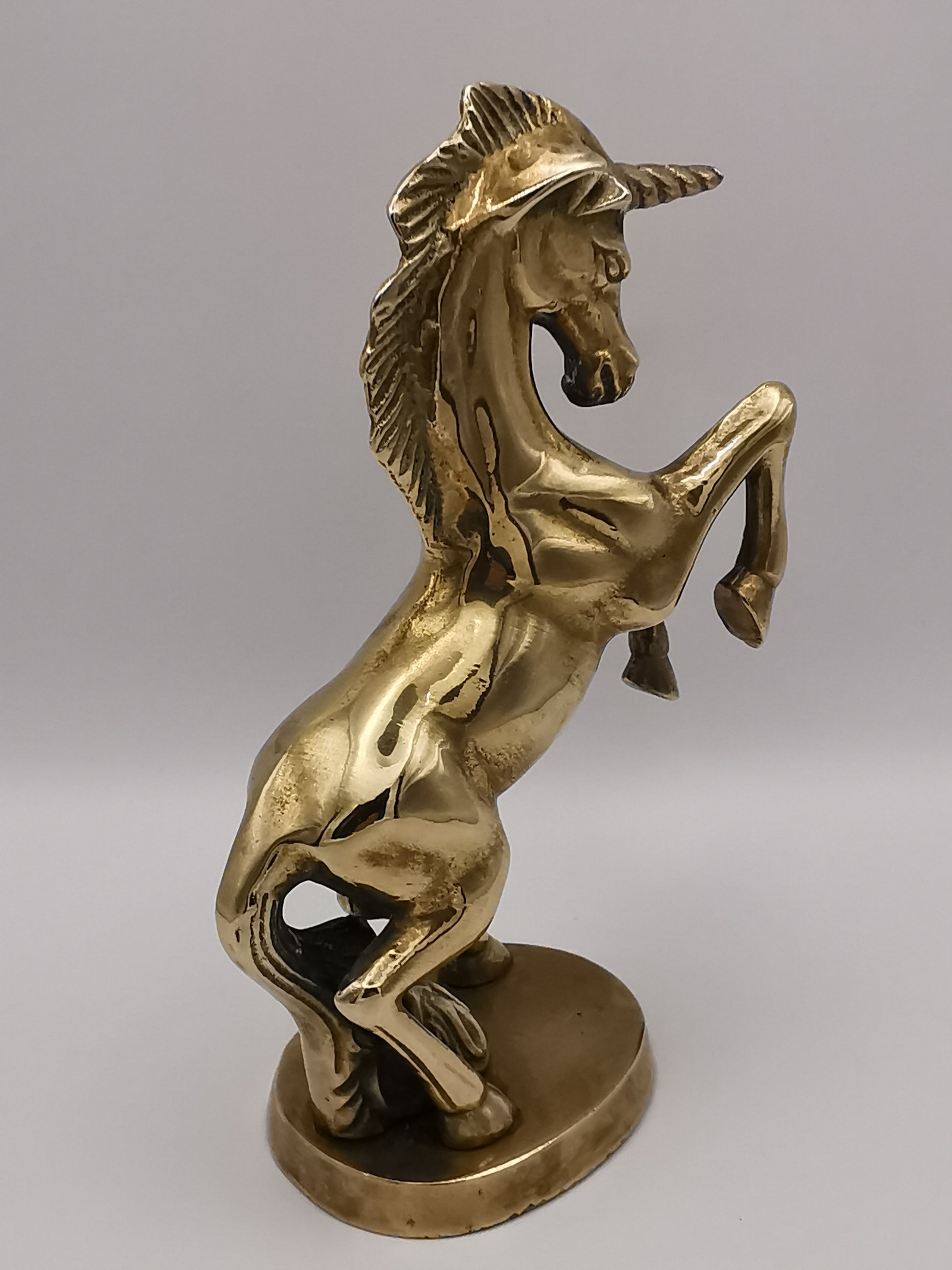 Vintage Solid Brass Rearing Unicorn Figurine –  Mythical Statue (6.5")