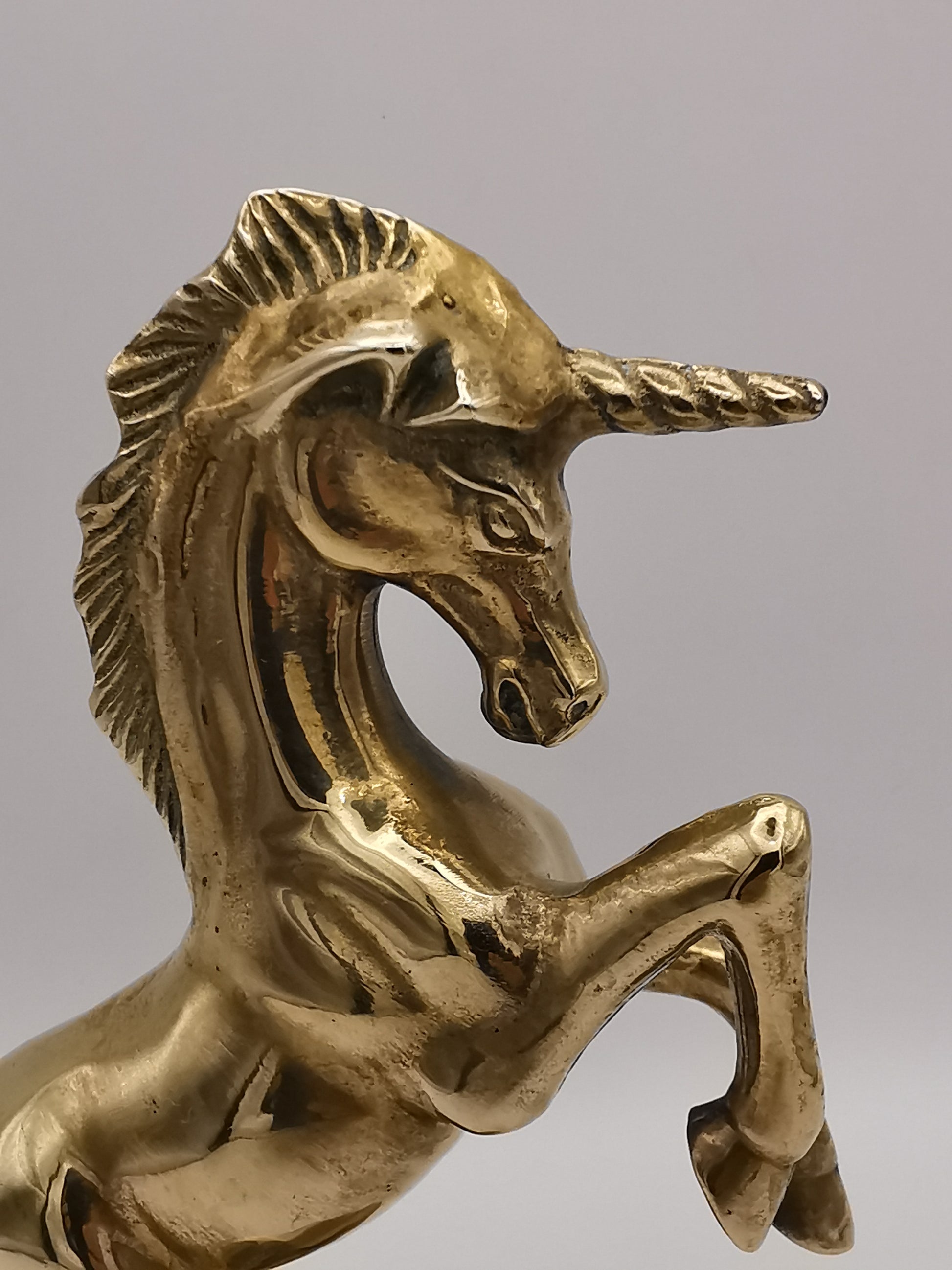 Vintage Solid Brass Rearing Unicorn Figurine –  Mythical Statue (6.5")