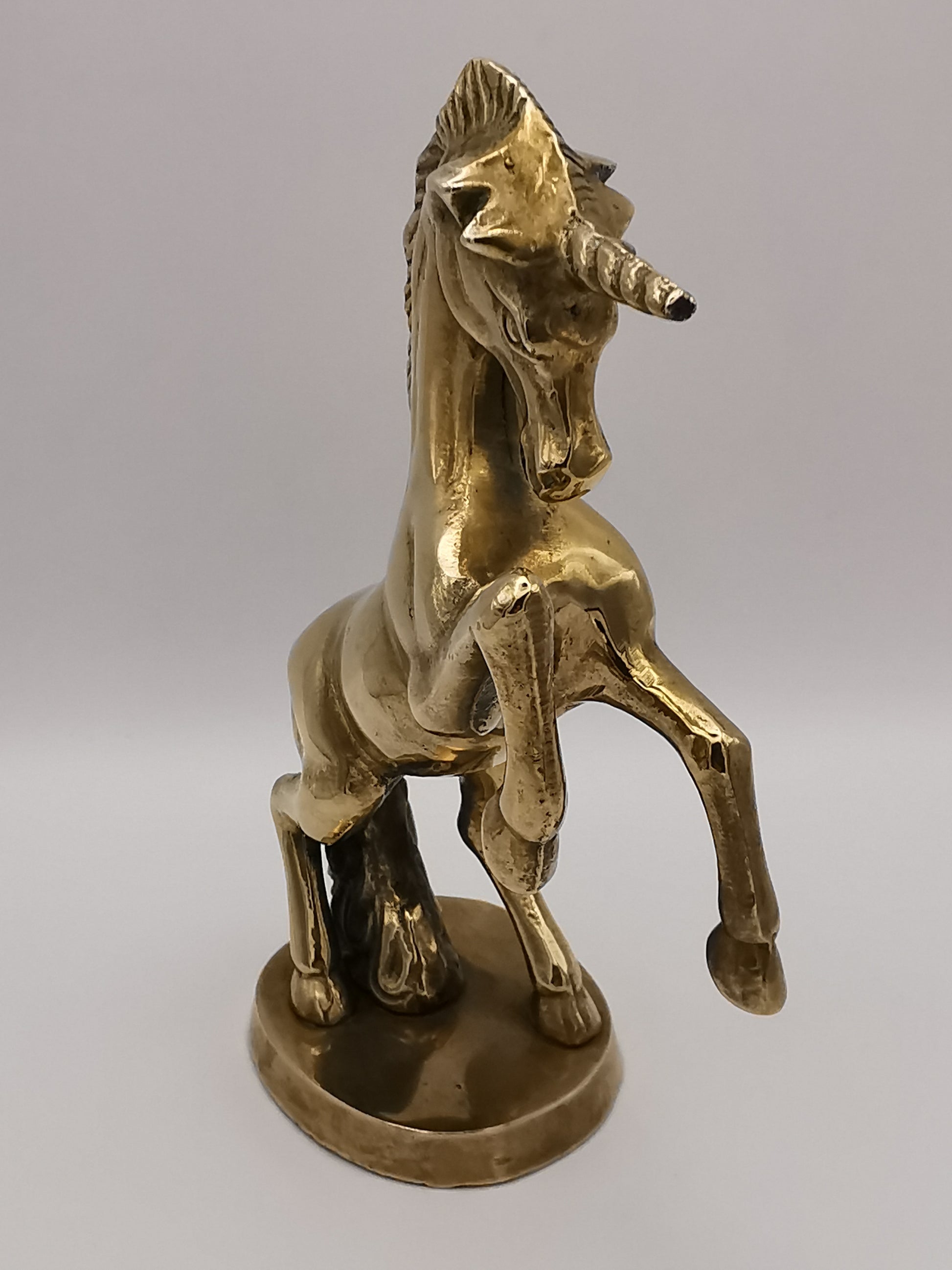 Vintage Solid Brass Rearing Unicorn Figurine –  Mythical Statue (6.5")
