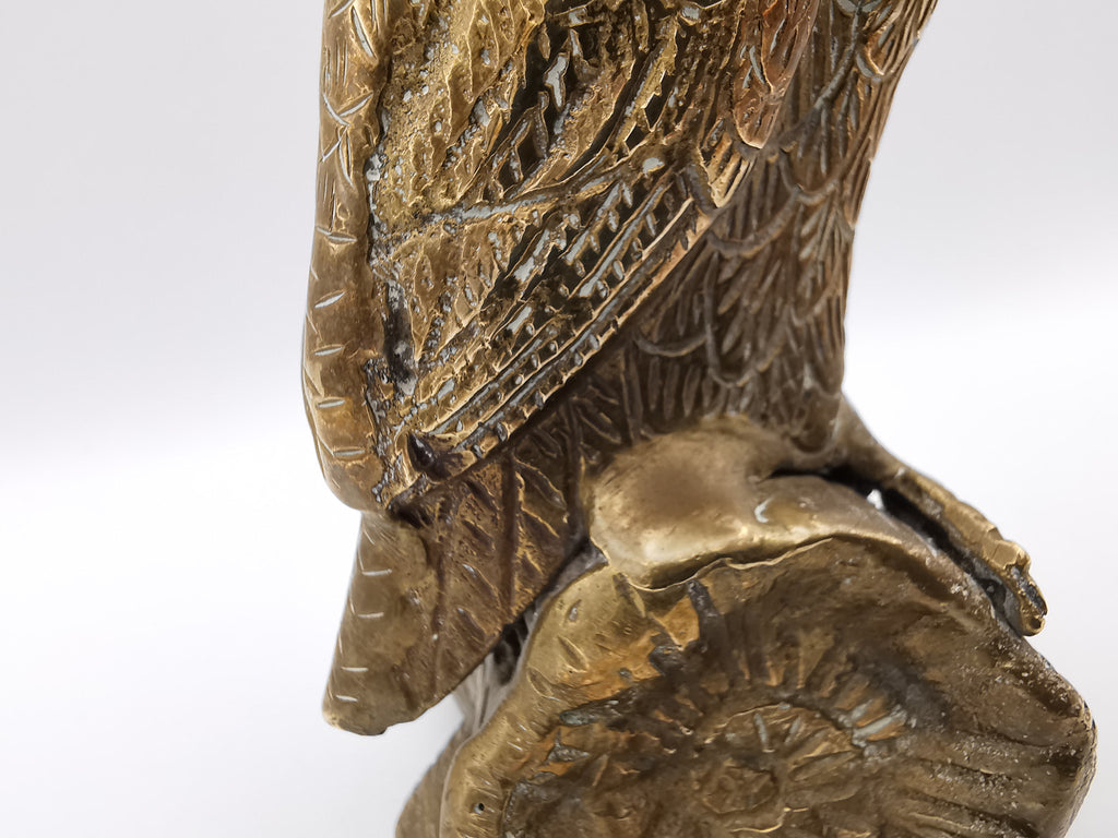 Vintage Mid-Century Brass Great Horned Owl Figurine On Log