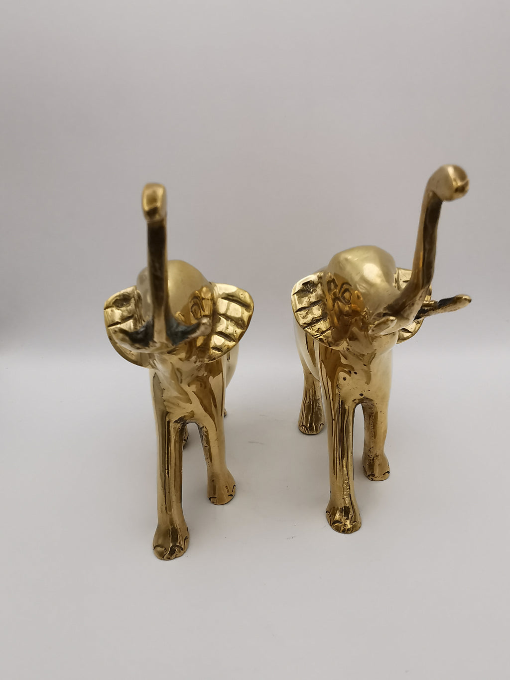 Vintage Solid Brass Elephant Figurines - Pair of Trunk-Up Good Luck Statues