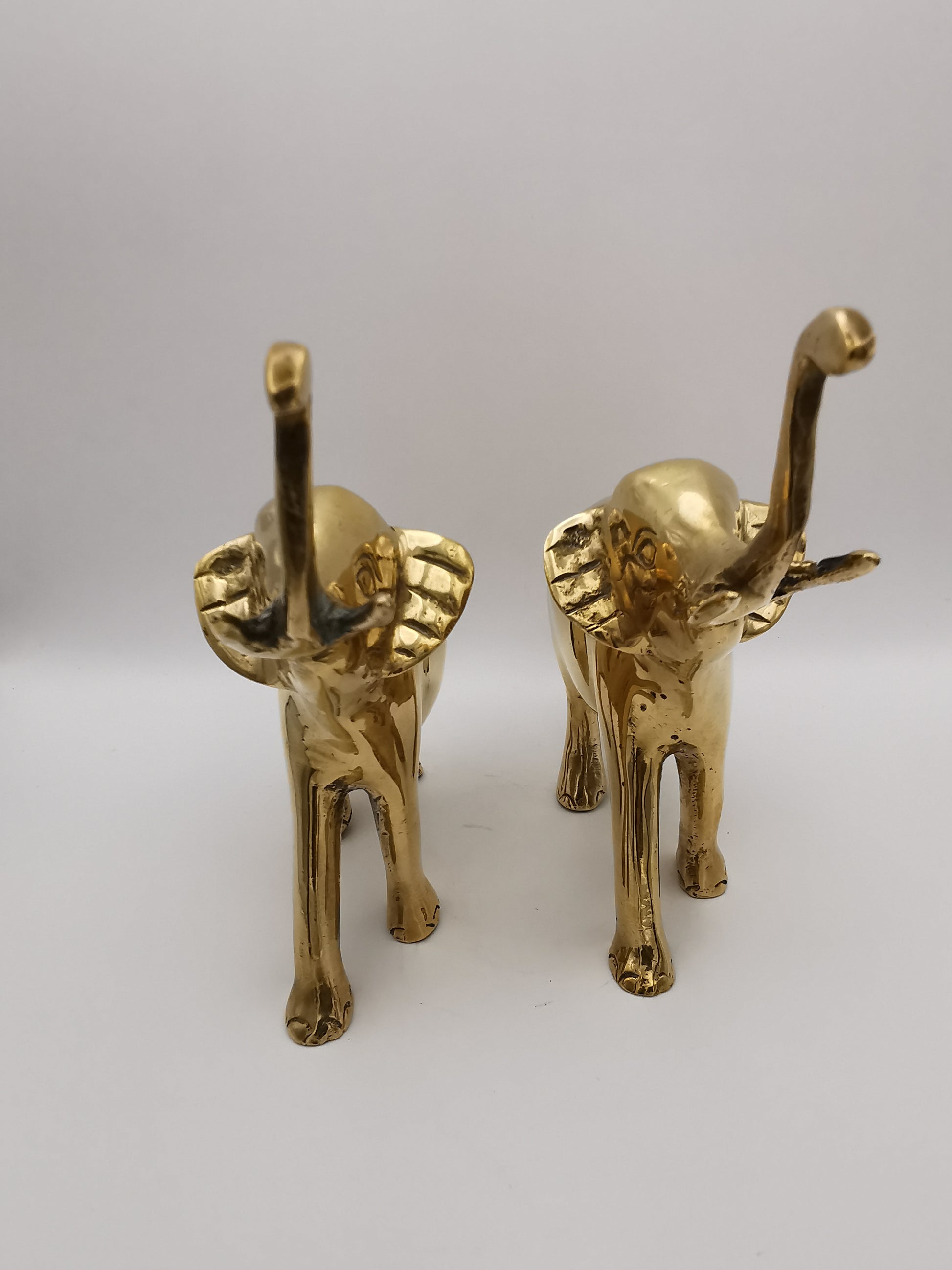 Vintage Solid Brass Elephant Figurines - Pair of Trunk-Up Good Luck Statues