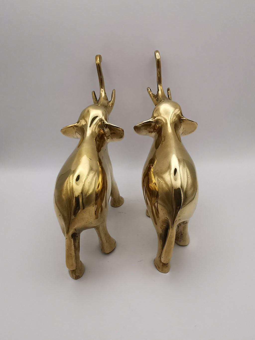 Vintage Solid Brass Elephant Figurines - Pair of Trunk-Up Good Luck Statues