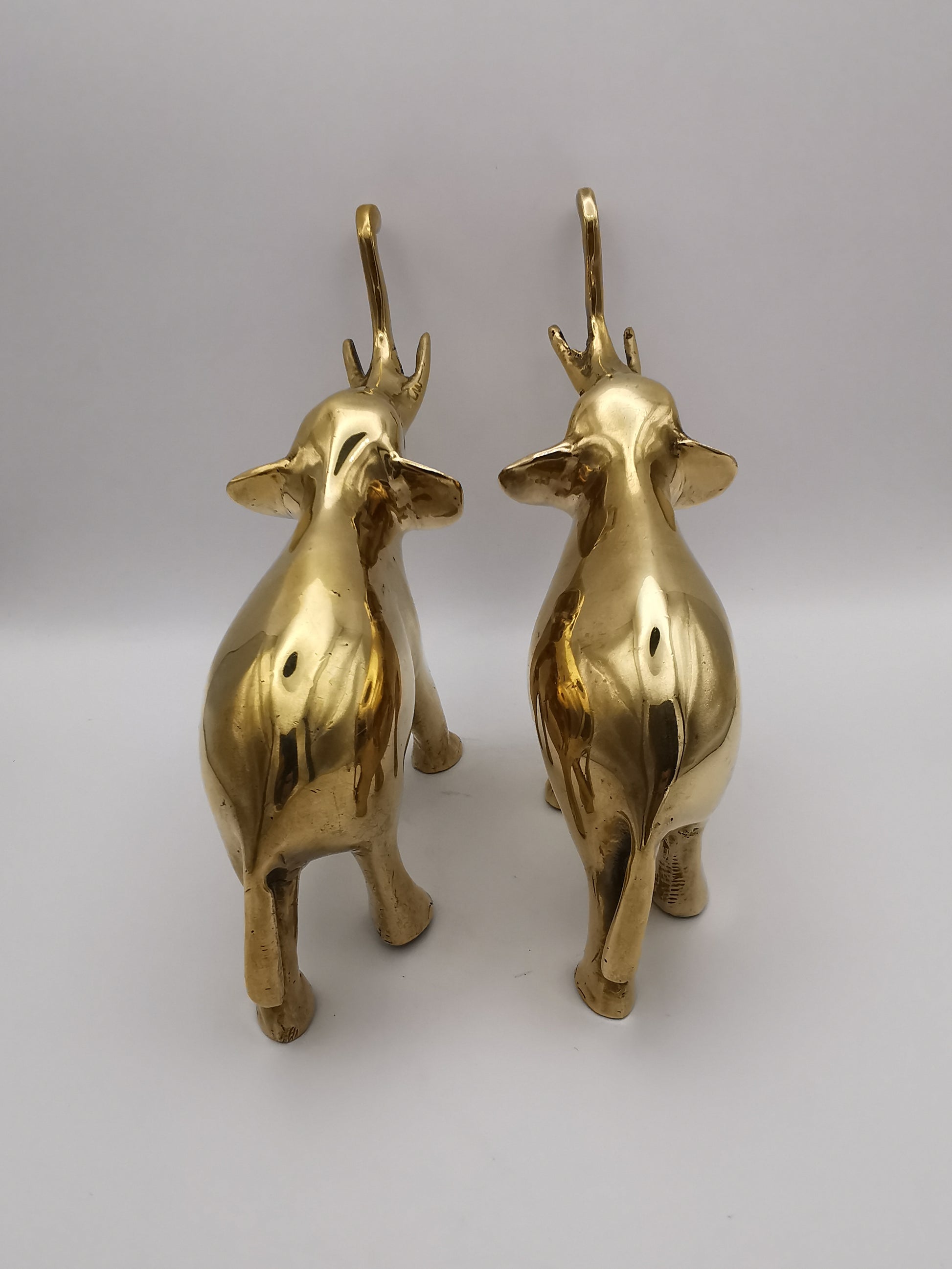 Vintage Solid Brass Elephant Figurines - Pair of Trunk-Up Good Luck Statues