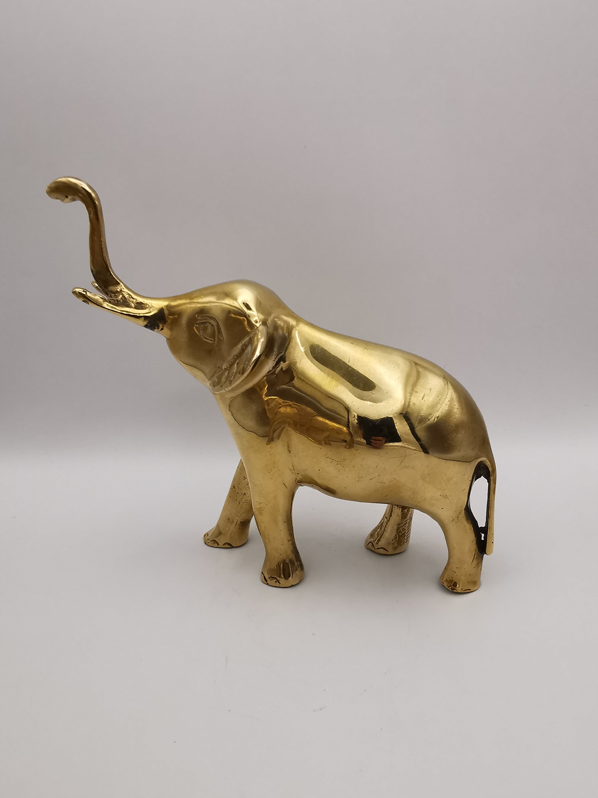 Vintage Solid Brass Elephant Figurines - Pair of Trunk-Up Good Luck Statues
