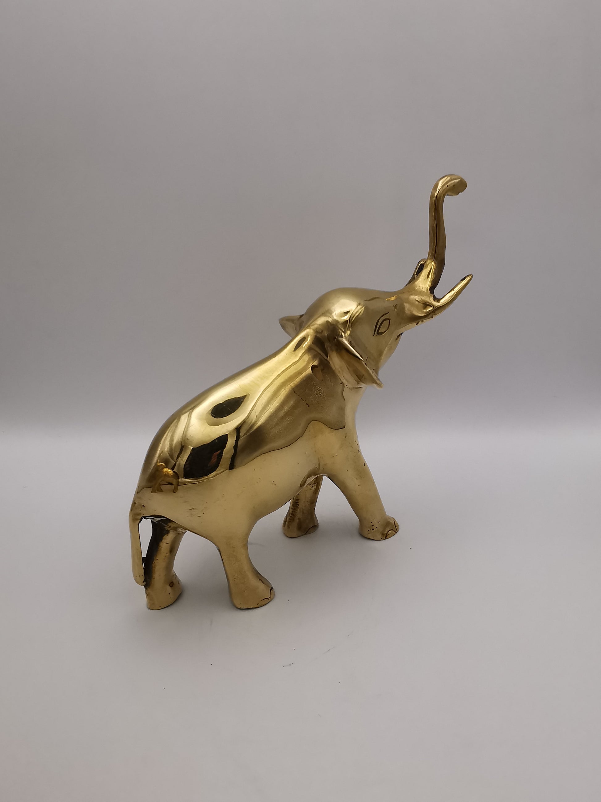 Vintage Solid Brass Elephant Figurines - Pair of Trunk-Up Good Luck Statues