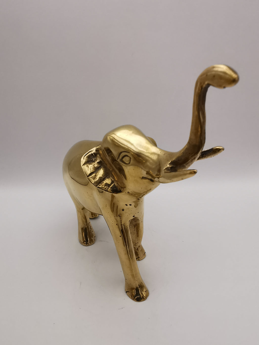 Vintage Solid Brass Elephant Figurines - Pair of Trunk-Up Good Luck Statues