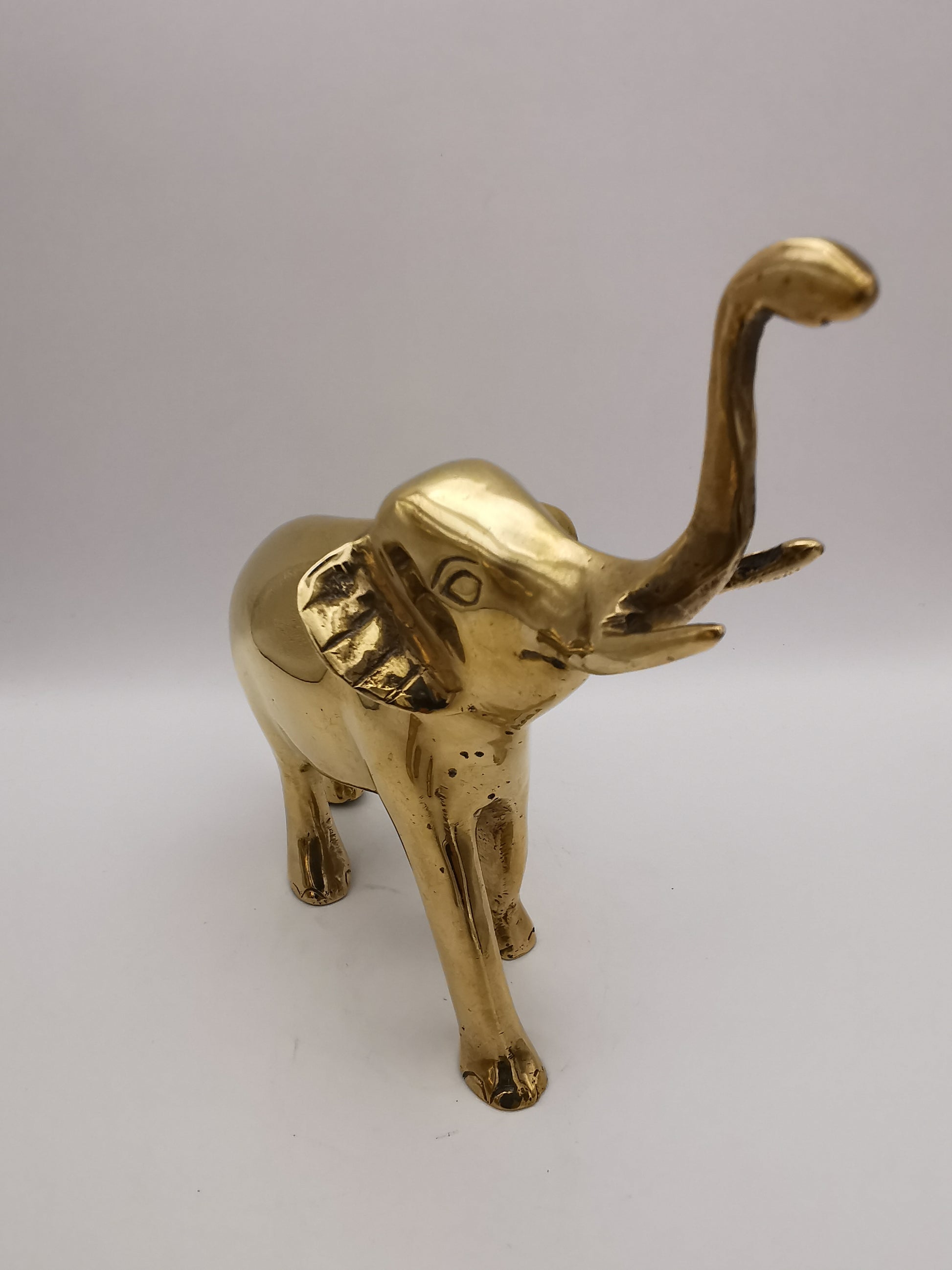 Vintage Solid Brass Elephant Figurines - Pair of Trunk-Up Good Luck Statues