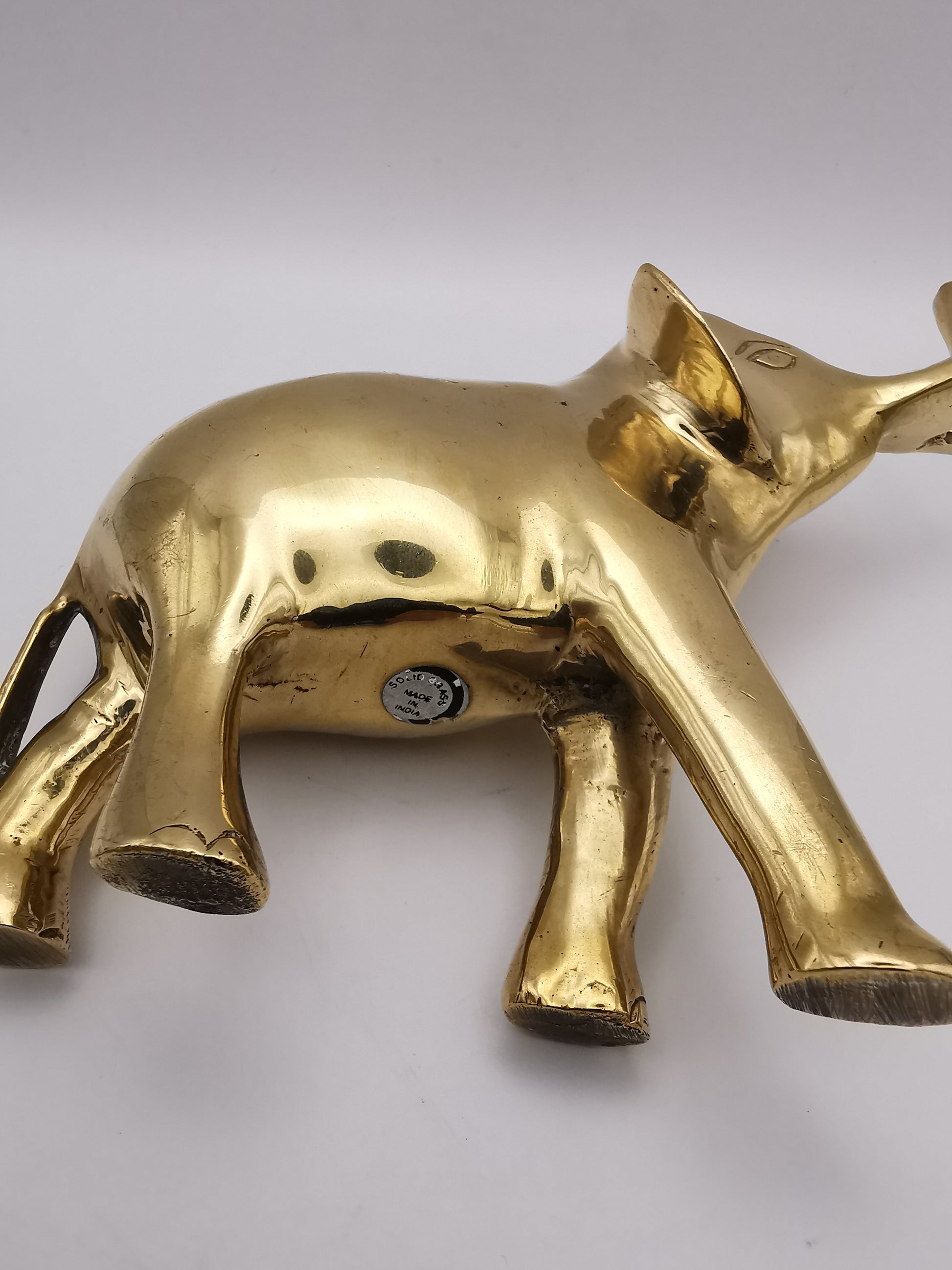 Vintage Solid Brass Elephant Figurines - Pair of Trunk-Up Good Luck Statues