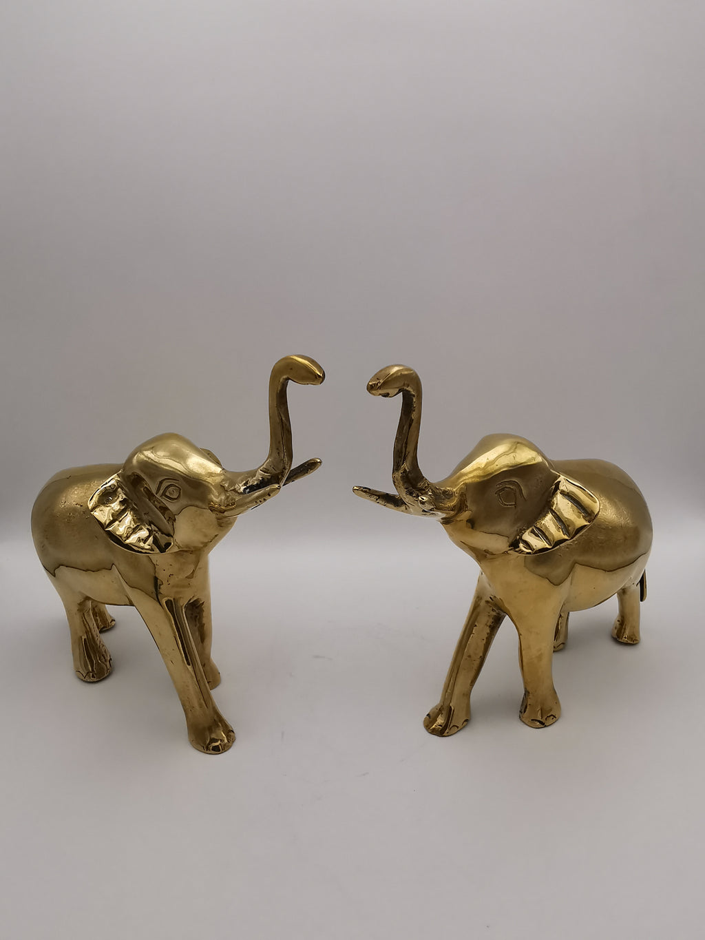 Vintage Solid Brass Elephant Figurines - Pair of Trunk-Up Good Luck Statues