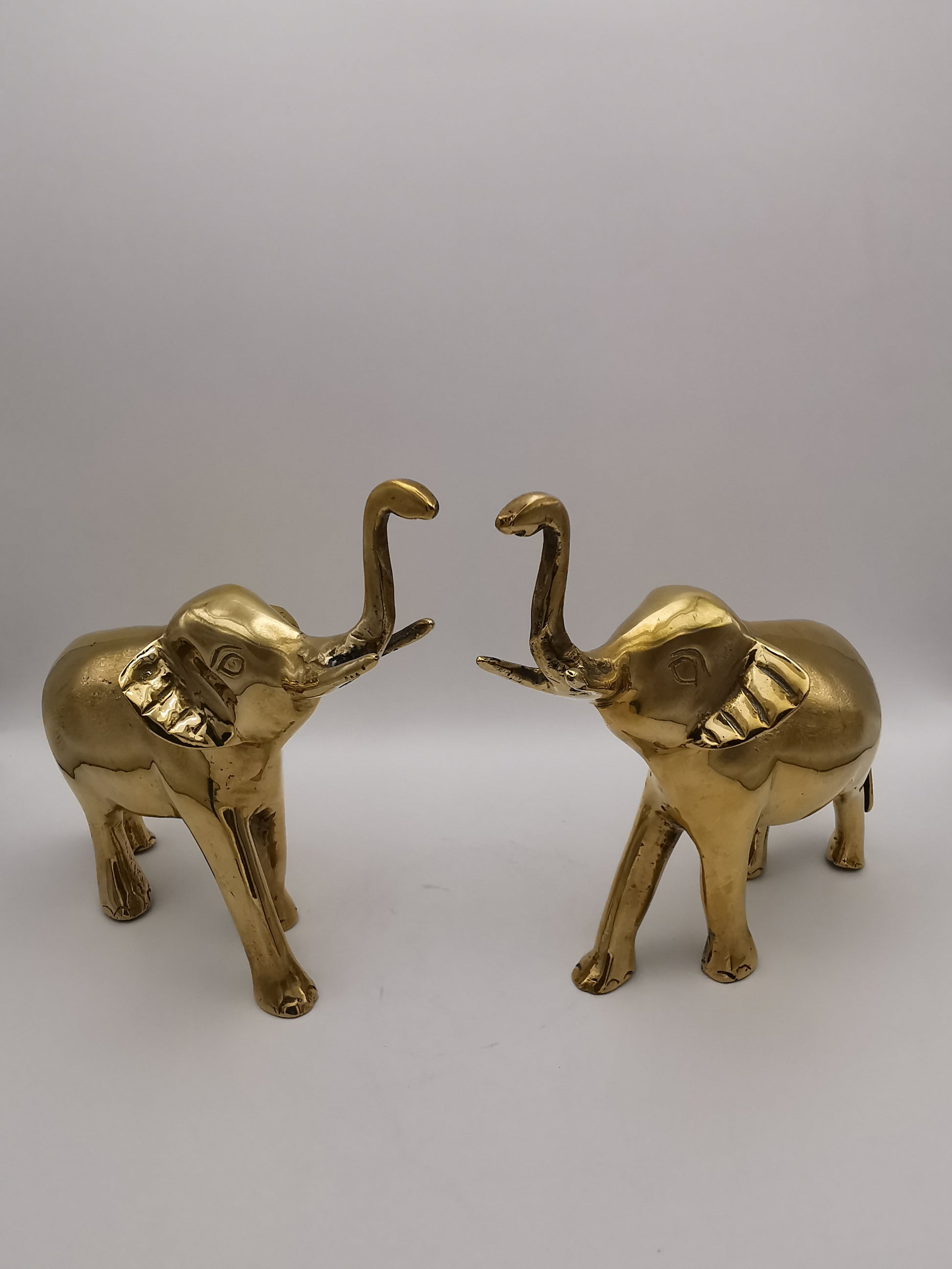 Vintage Solid Brass Elephant Figurines - Pair of Trunk-Up Good Luck Statues