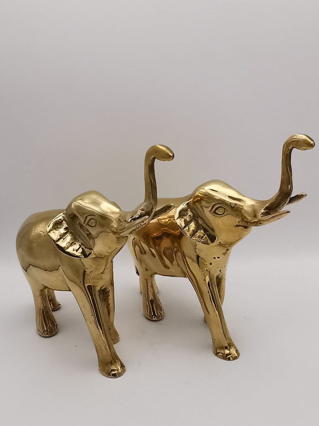 Vintage Solid Brass Elephant Figurines - Pair of Trunk-Up Good Luck Statues