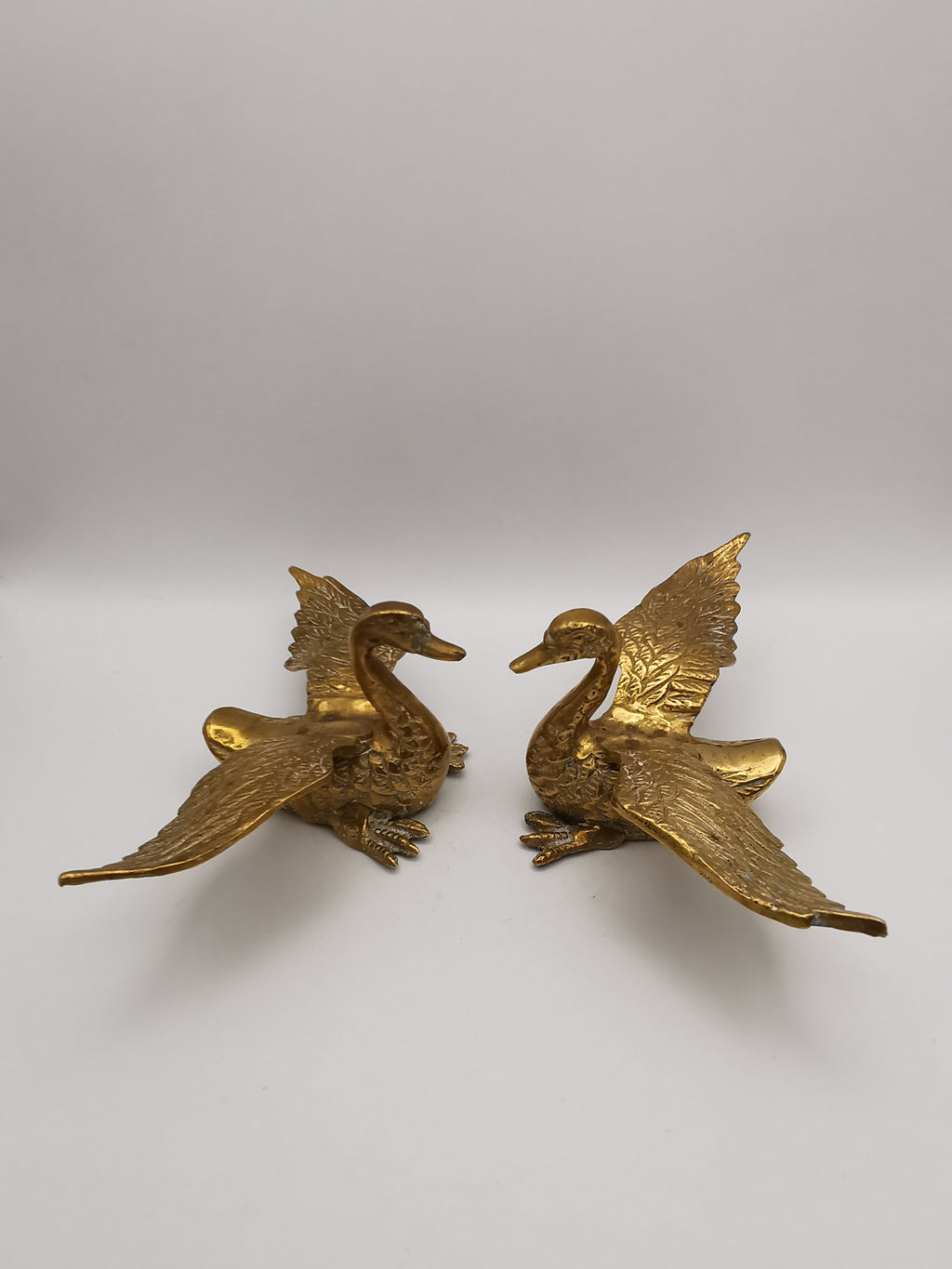 Pair of Vintage Brass Flying /Spread Wings Birds Ornaments,  Geese Swans Figurines
