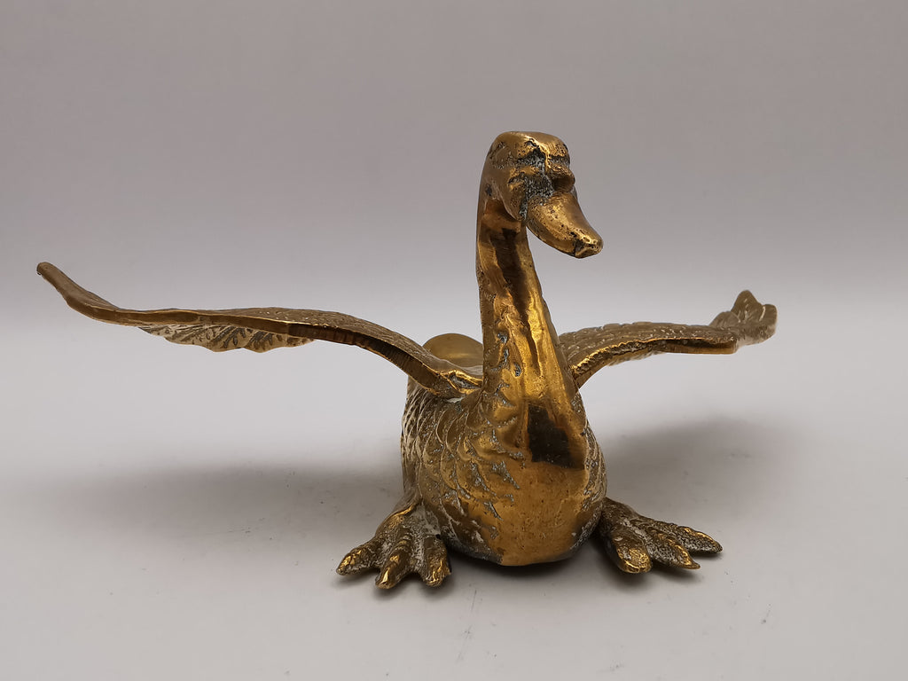 Pair of Vintage Brass Flying /Spread Wings Birds Ornaments,  Geese Swans Figurines