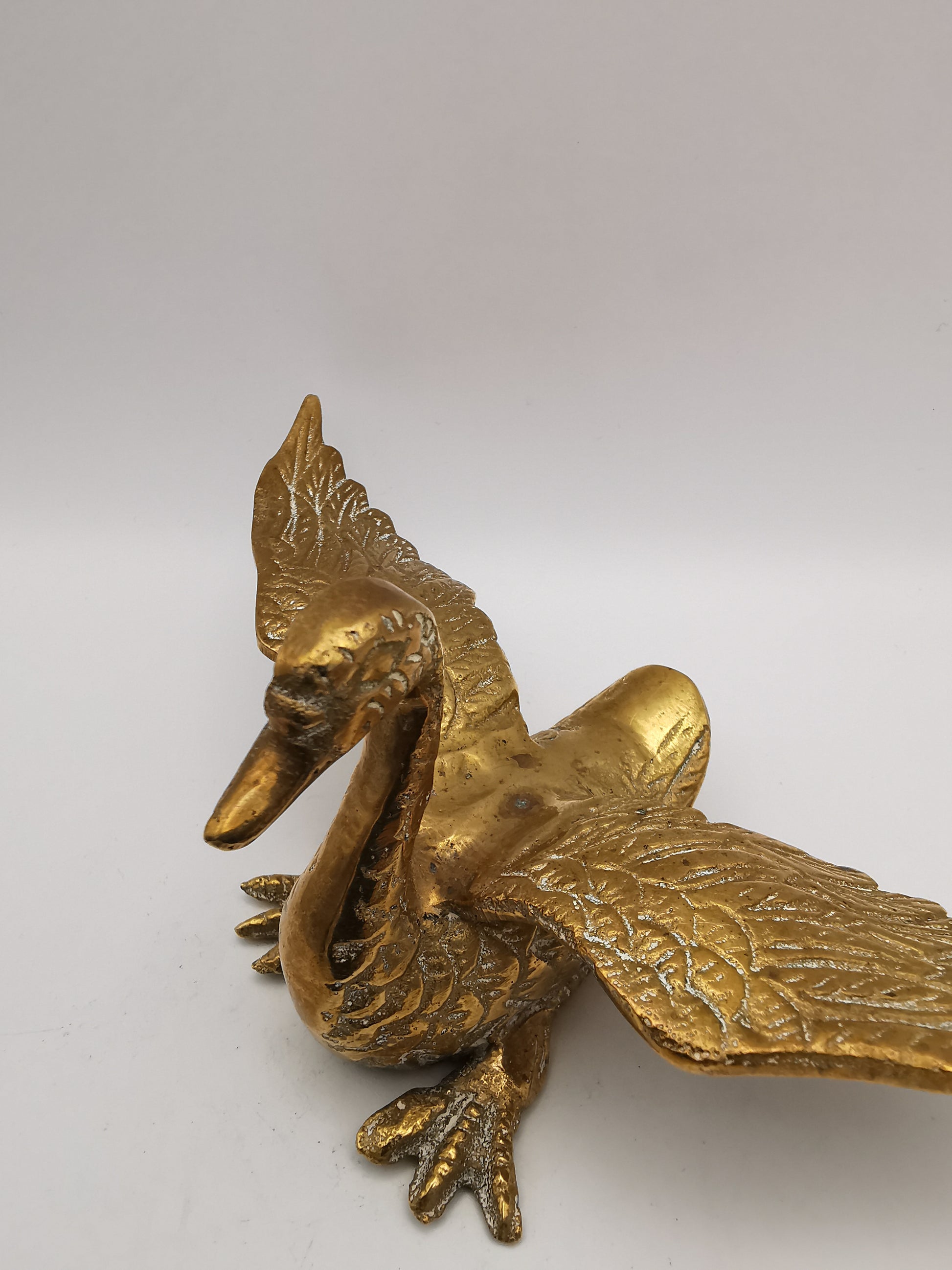 Pair of Vintage Brass Flying /Spread Wings Birds Ornaments,  Geese Swans Figurines
