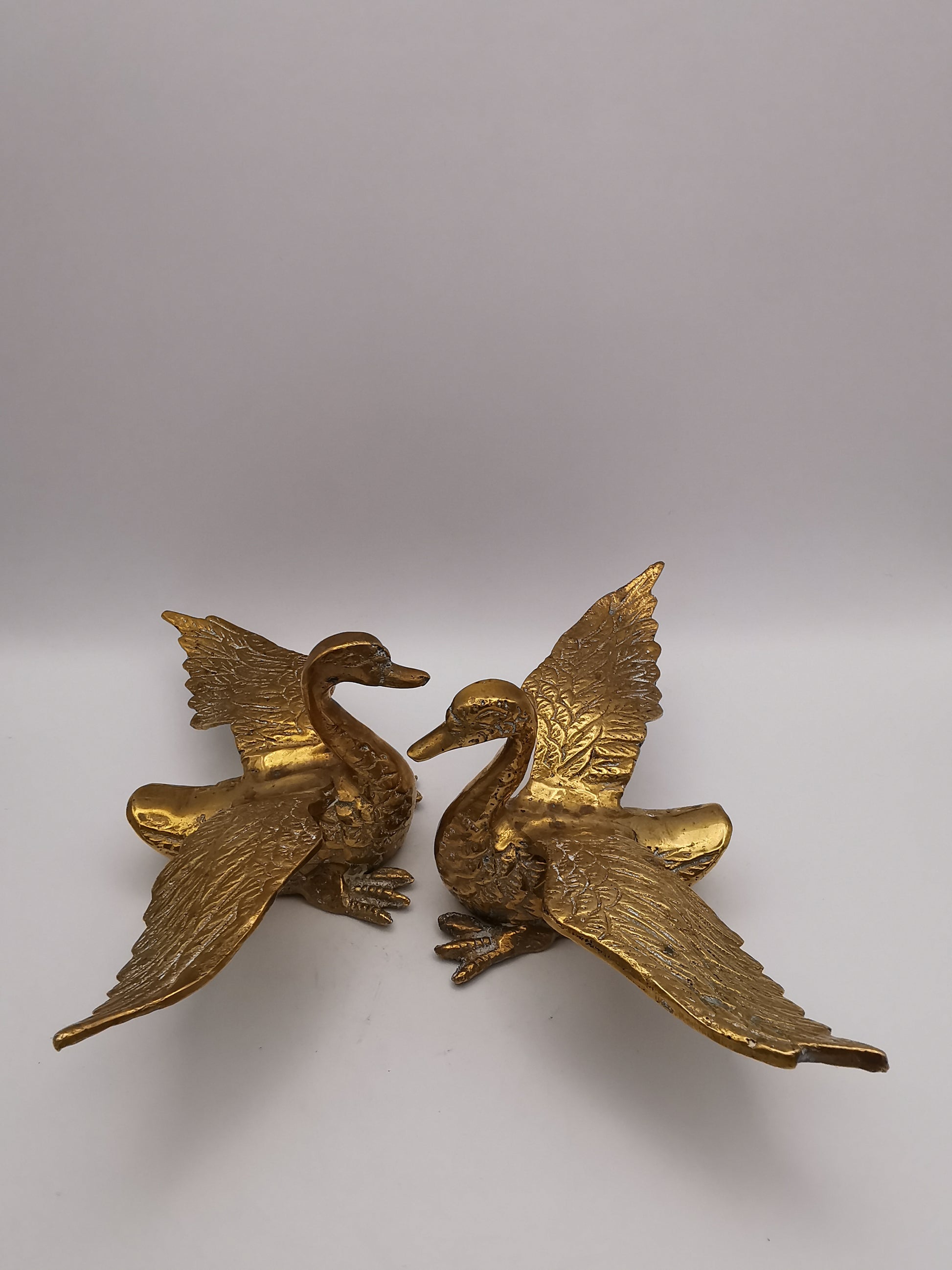Pair of Vintage Brass Flying /Spread Wings Birds Ornaments,  Geese Swans Figurines
