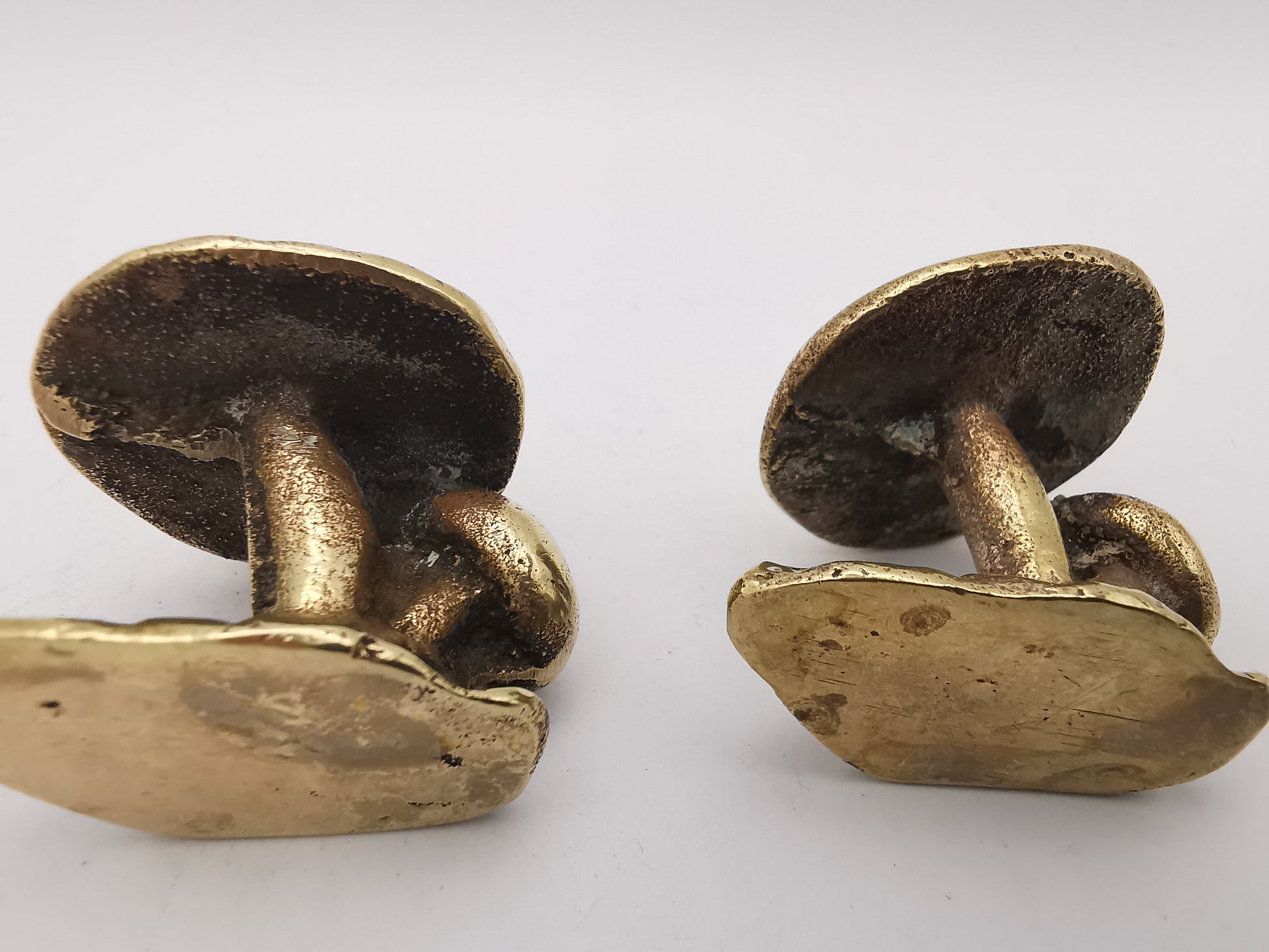 Pair of Vintage Solid Brass Mushroom Figurines - Miniature Cottagecore Decor