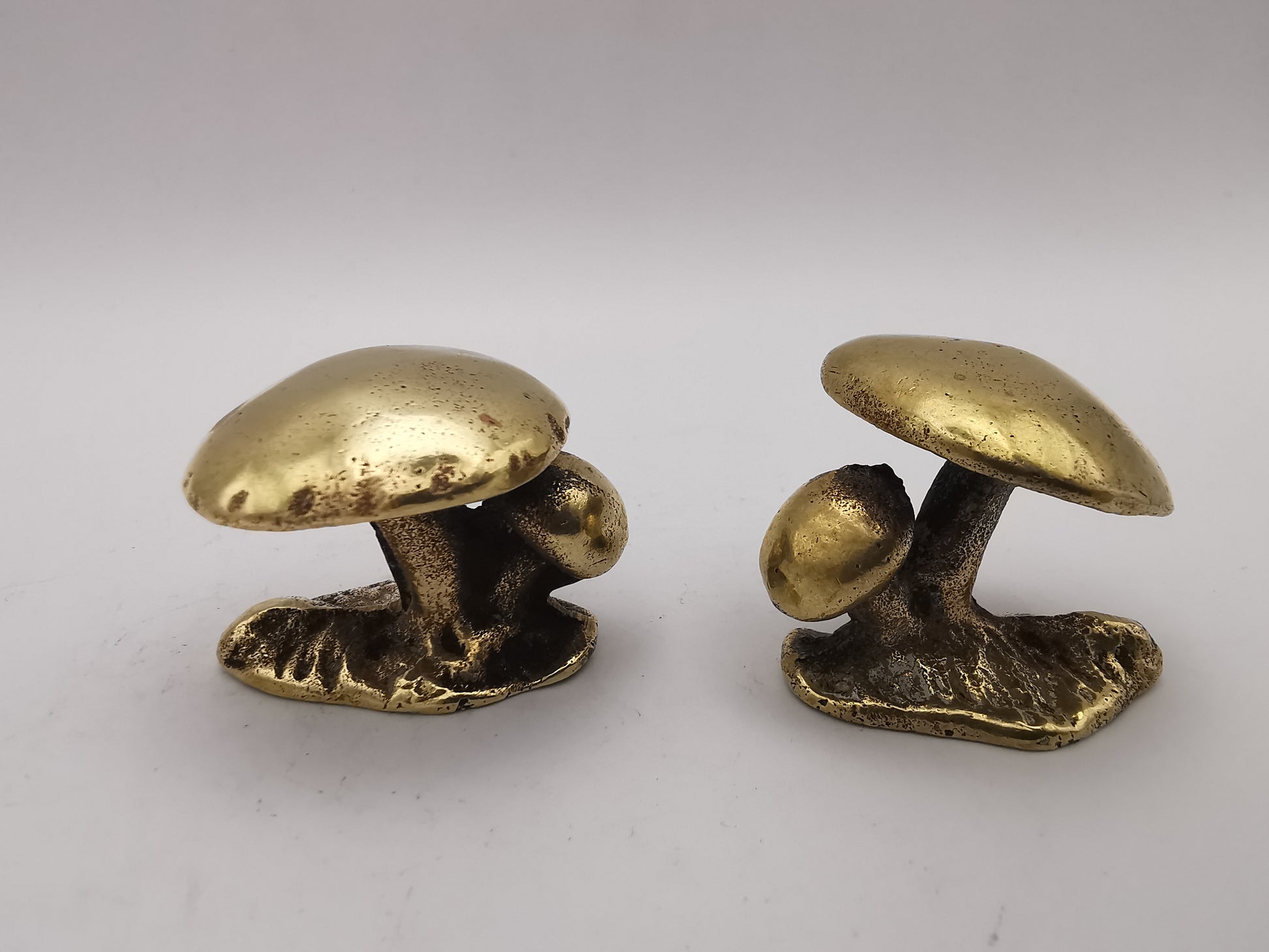 Pair of Vintage Solid Brass Mushroom Figurines - Miniature Cottagecore Decor