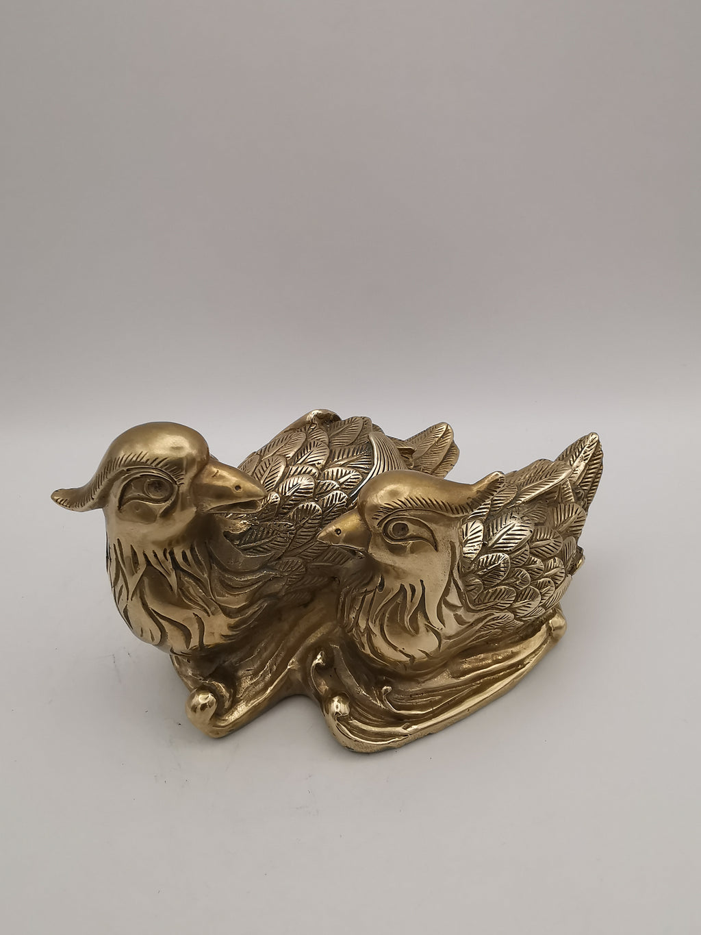 Vintage Solid Brass Mandarin Ducks Figurine - Feng Shui Chinese Love Birds Statue