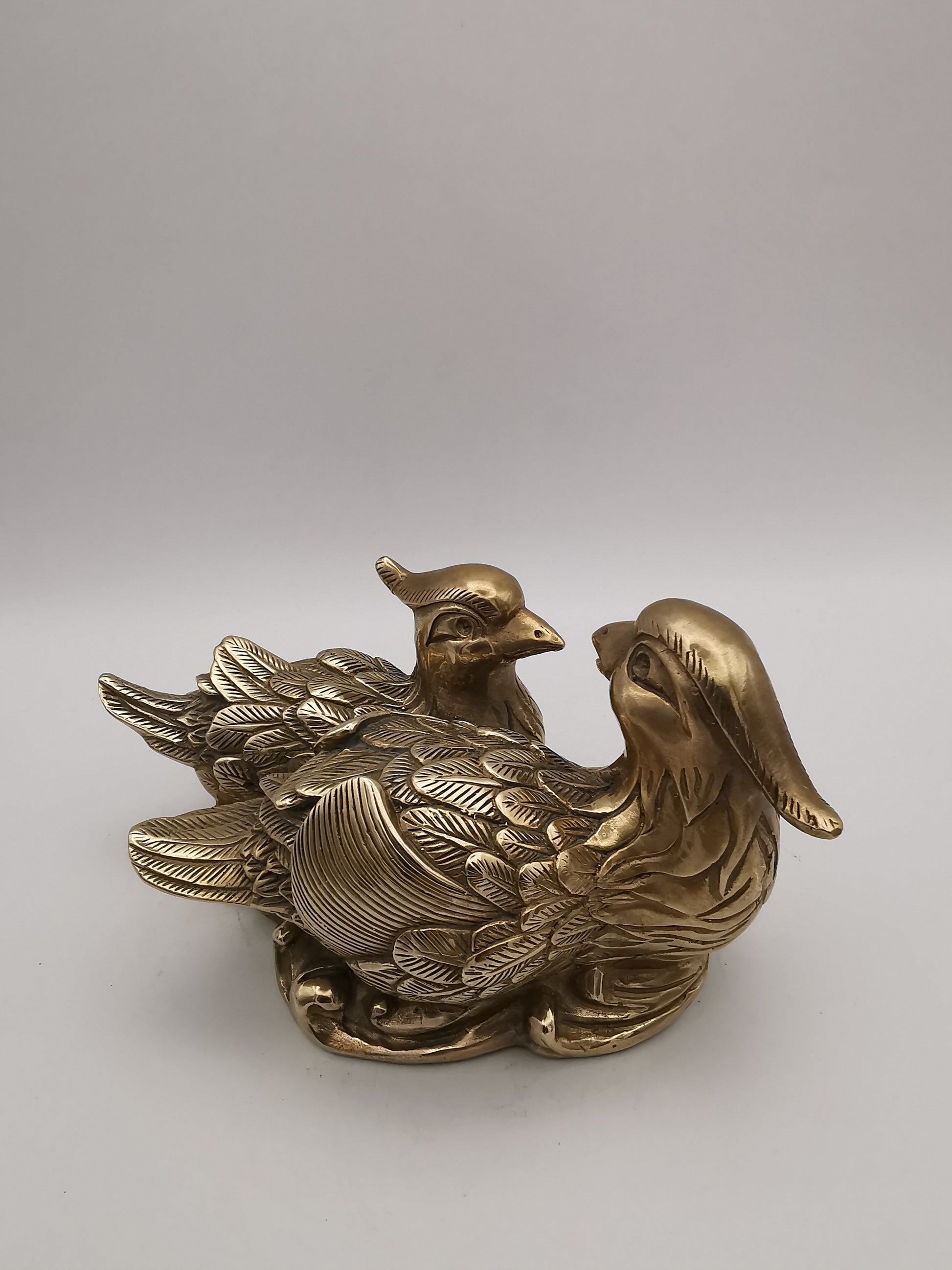 Vintage Solid Brass Mandarin Ducks Figurine - Feng Shui Chinese Love Birds Statue