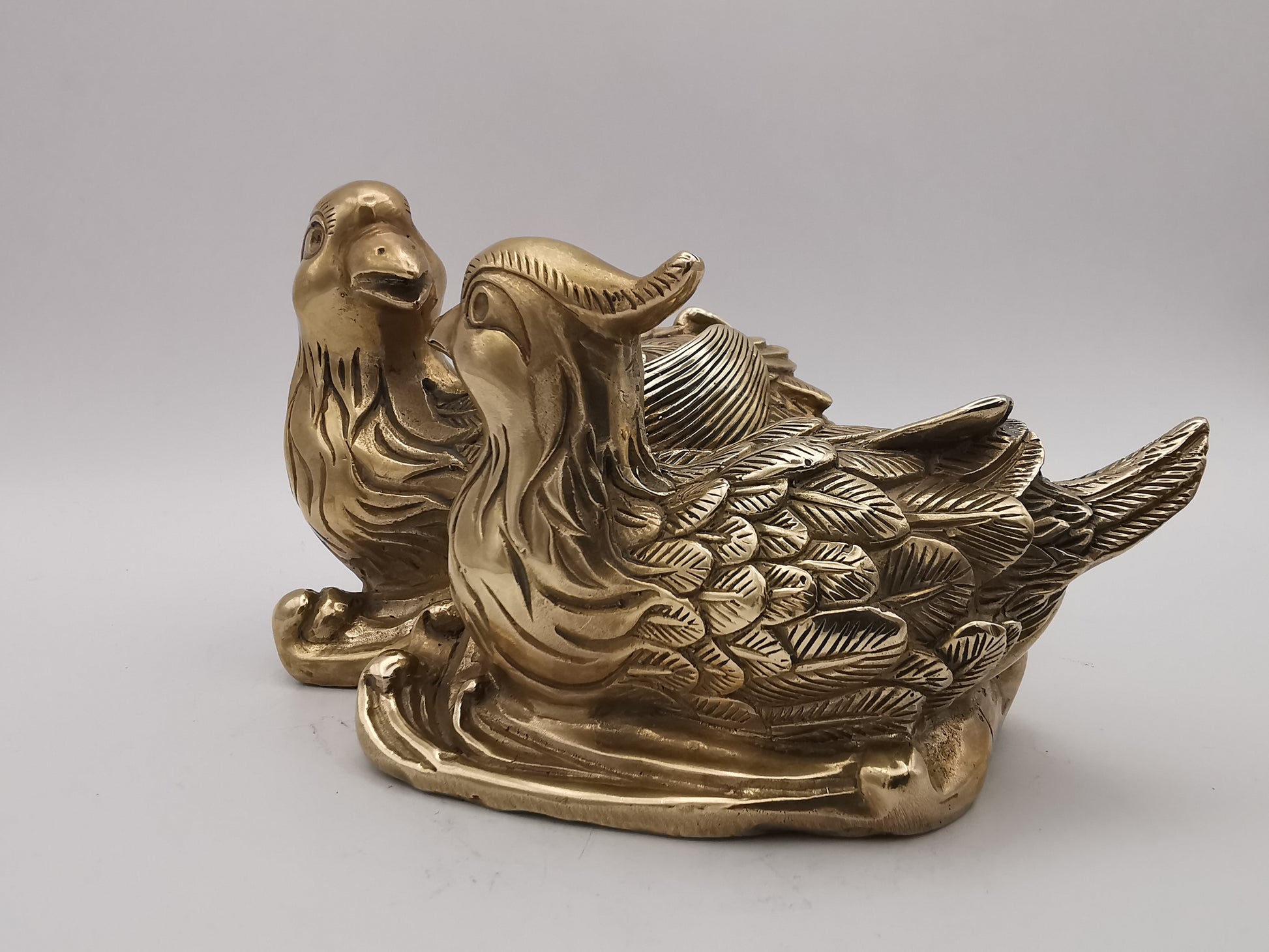 Vintage Solid Brass Mandarin Ducks Figurine - Feng Shui Chinese Love Birds Statue