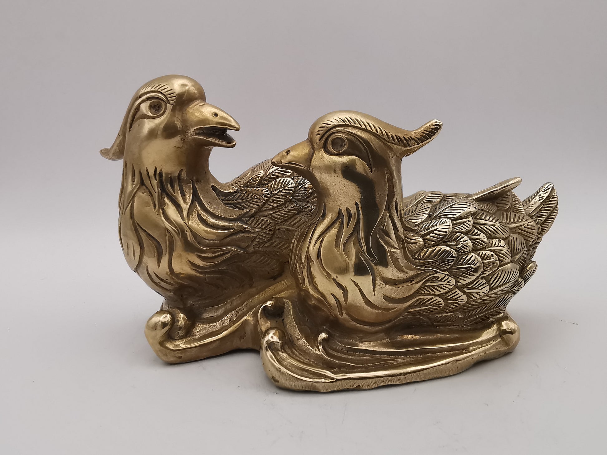 Vintage Solid Brass Mandarin Ducks Figurine - Feng Shui Chinese Love Birds Statue