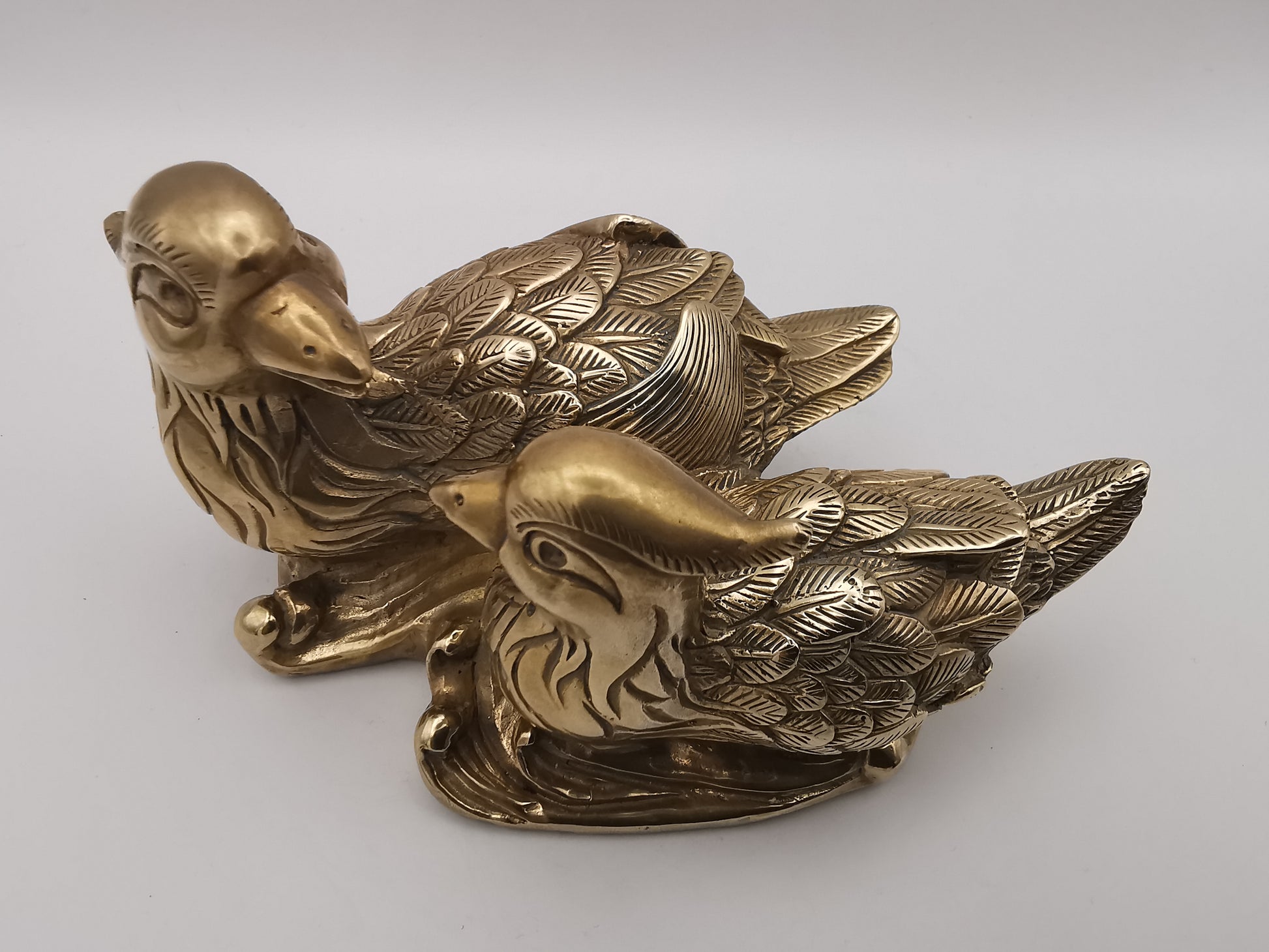 Vintage Solid Brass Mandarin Ducks Figurine - Feng Shui Chinese Love Birds Statue