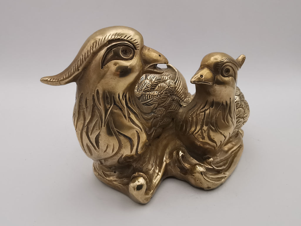 Vintage Solid Brass Mandarin Ducks Figurine - Feng Shui Chinese Love Birds Statue