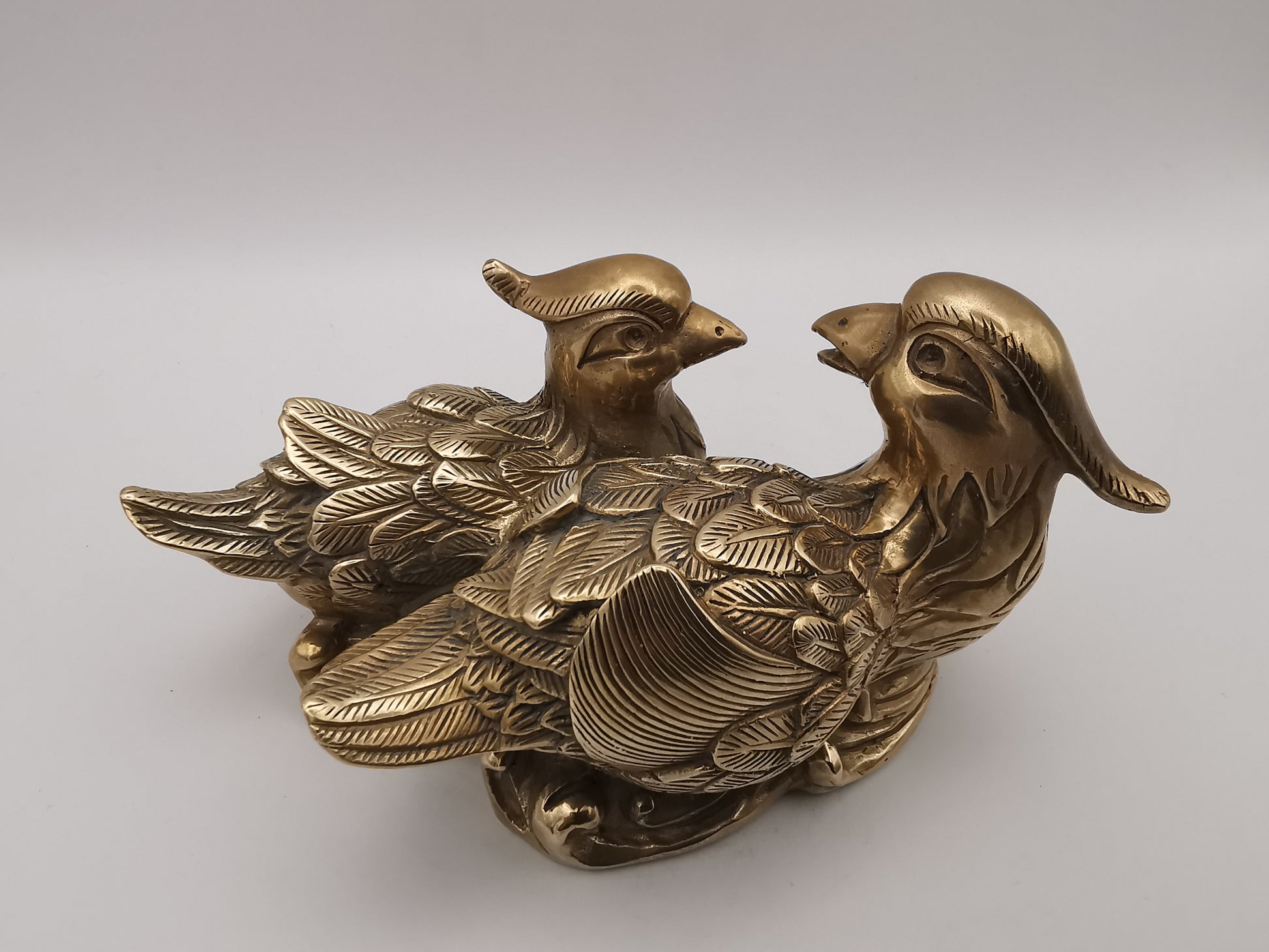 Vintage Solid Brass Mandarin Ducks Figurine - Feng Shui Chinese Love Birds Statue