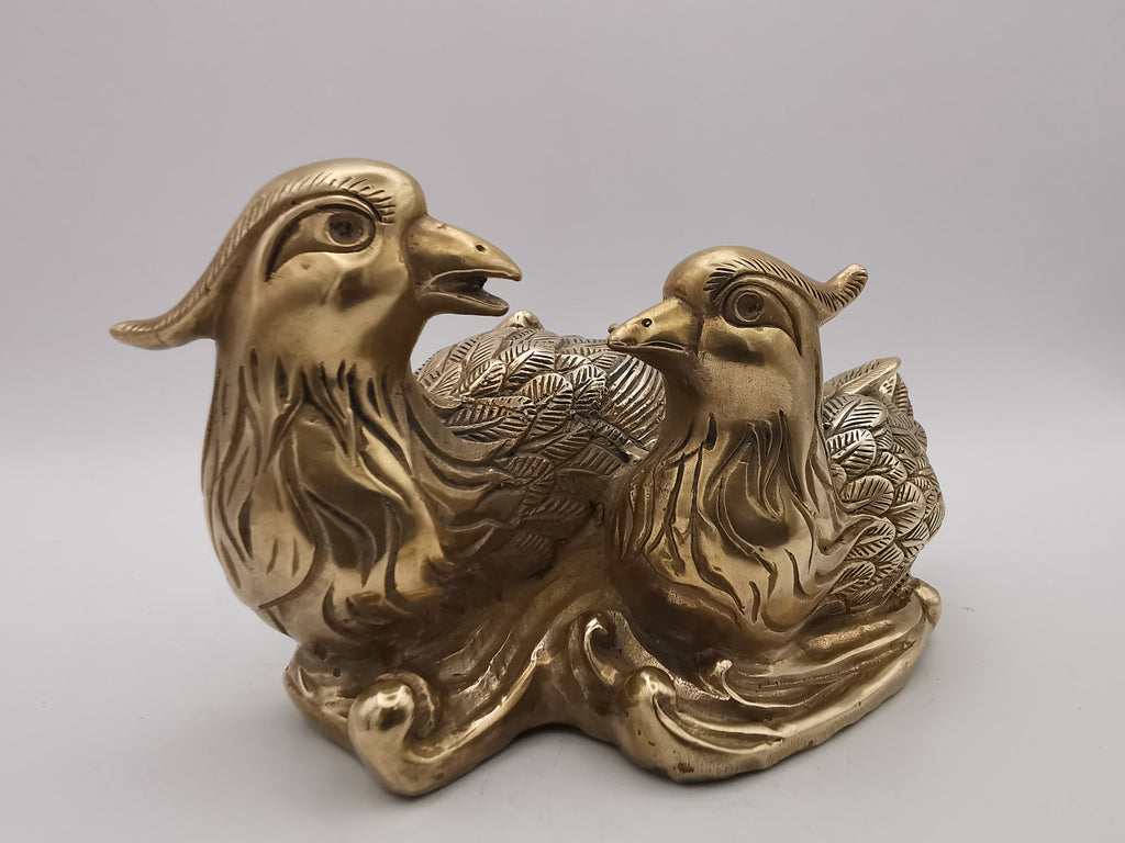 Vintage Solid Brass Mandarin Ducks Figurine - Feng Shui Chinese Love Birds Statue