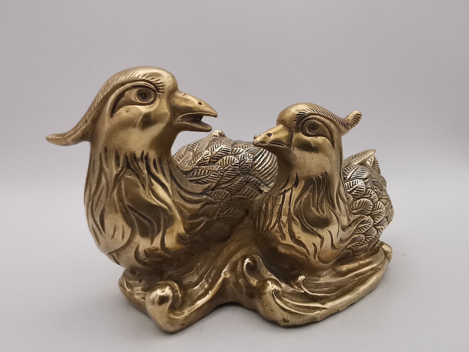 Vintage Solid Brass Mandarin Ducks Figurine - Feng Shui Chinese Love Birds Statue