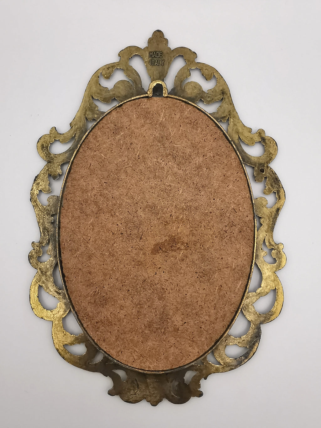 Vintage Italian Silk Print "Harvest" Art in Ornate Brass Oval Frame, Four Seasons Part -Autumn
