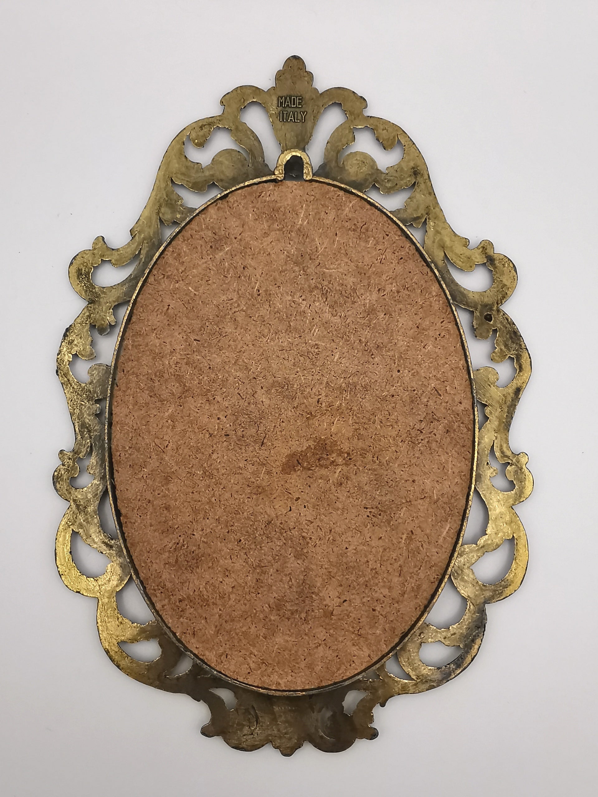 Vintage Italian Silk Print "Harvest" Art in Ornate Brass Oval Frame, Four Seasons Part -Autumn