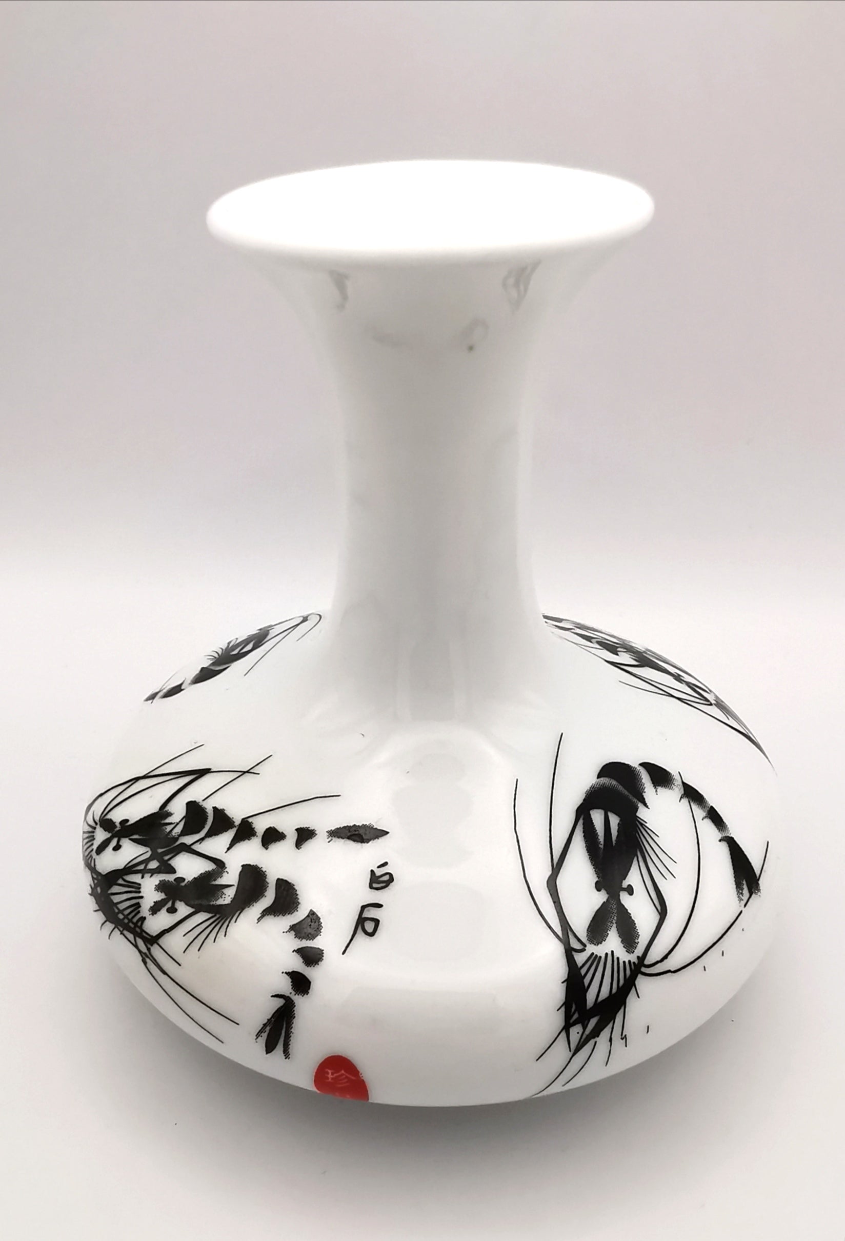 Vintage Jingdezhen Chinese Porcelain Shrimp Vase - Qi Baishi Style