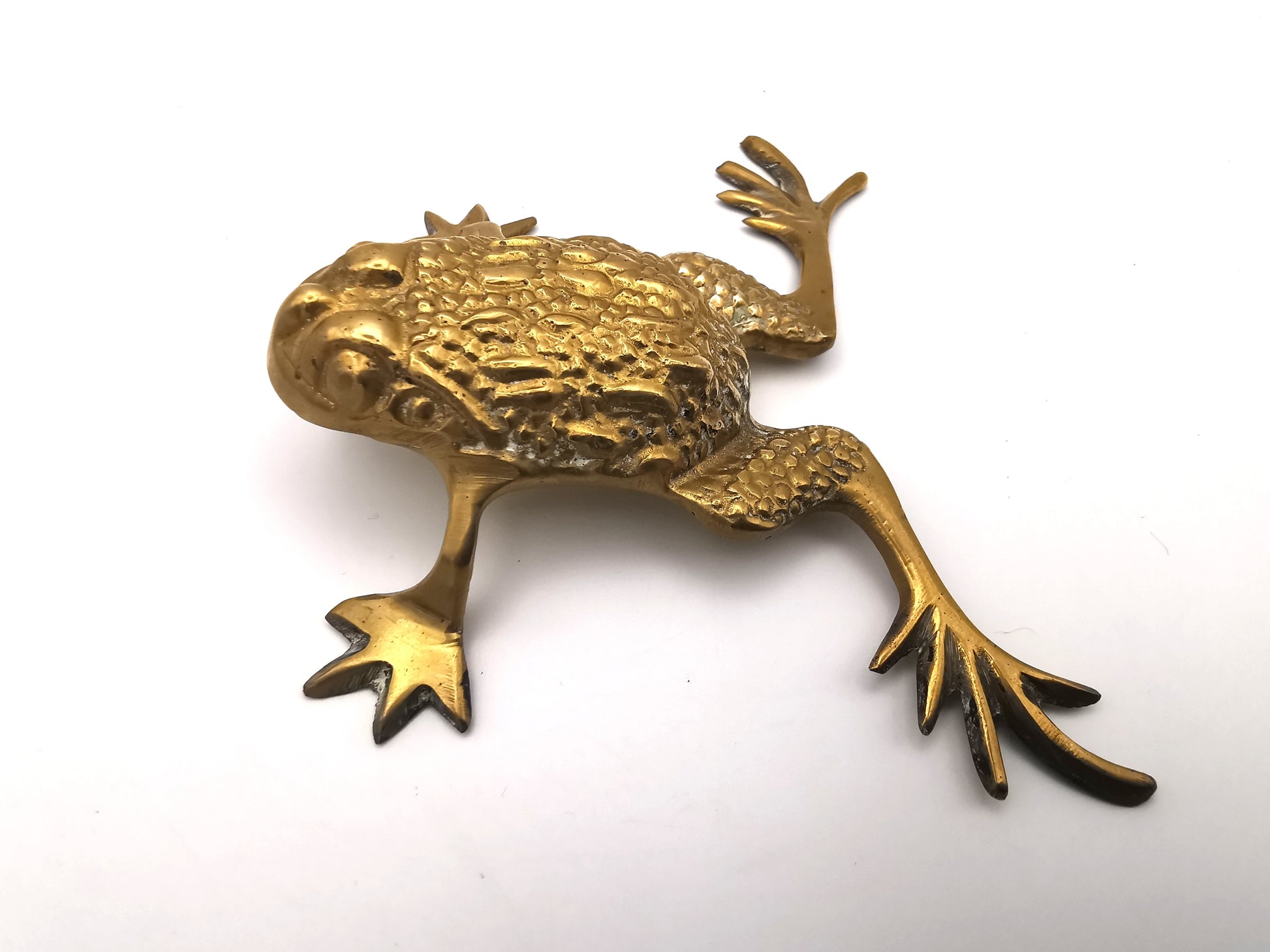 Vintage Brass Toad Figurine with Open Mouth | Mid-Century Modern Animal Decor