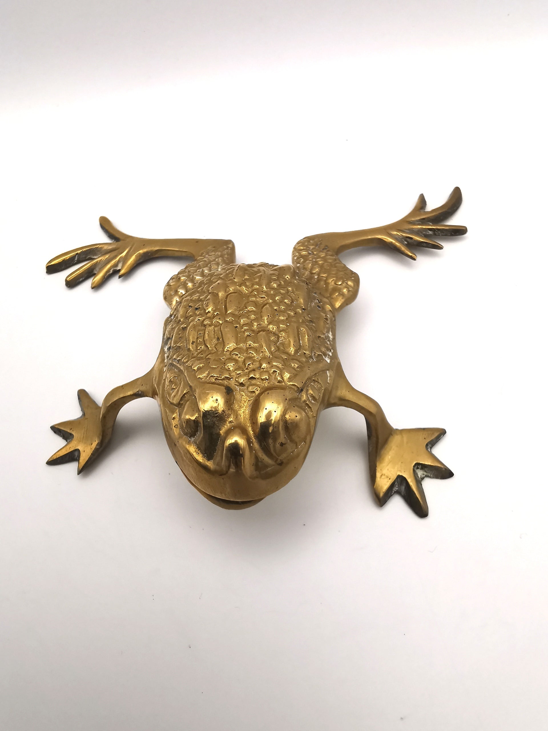 Vintage Brass Toad Figurine with Open Mouth | Mid-Century Modern Animal Decor