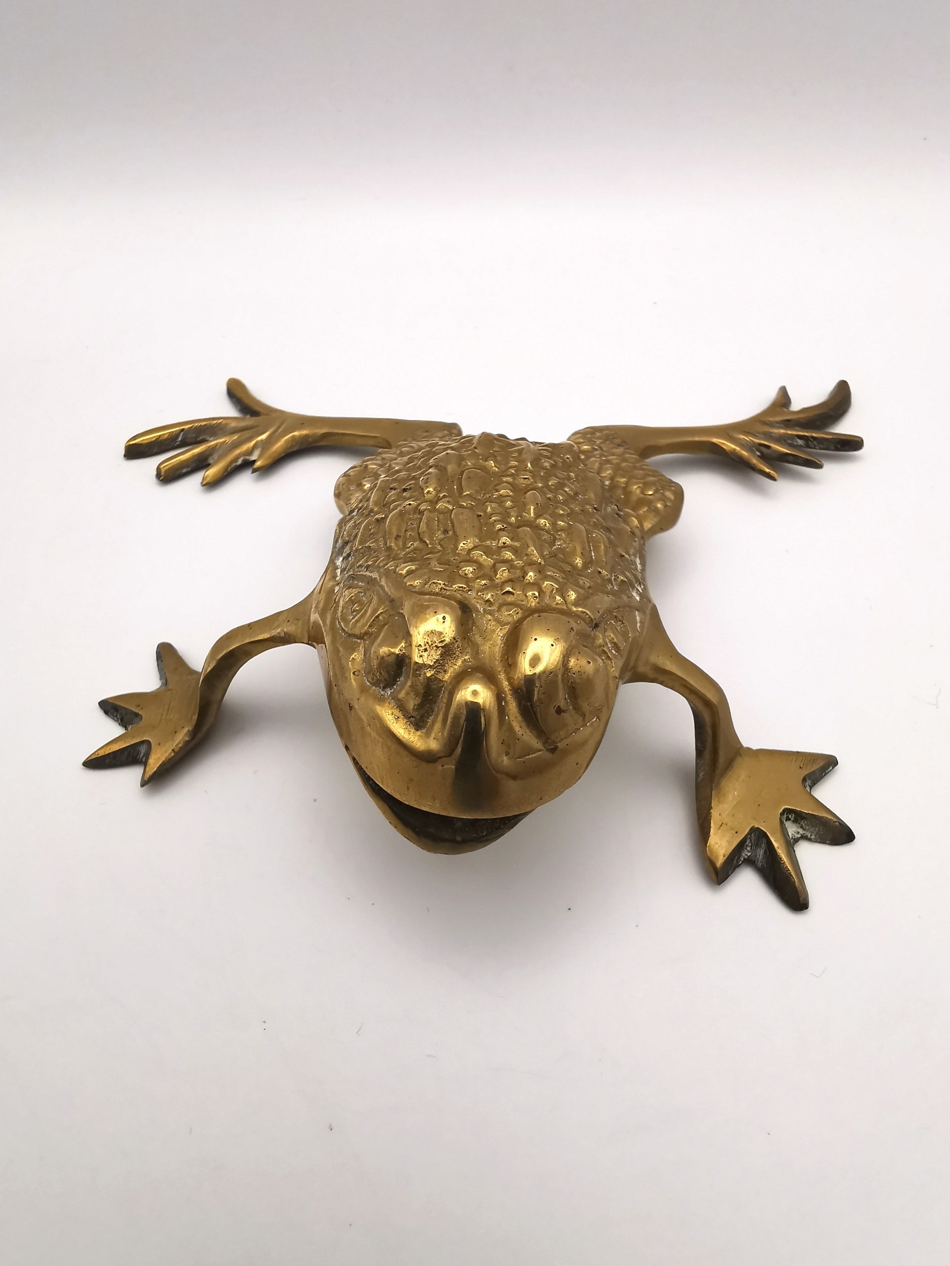 Vintage Brass Toad Figurine with Open Mouth | Mid-Century Modern Animal Decor