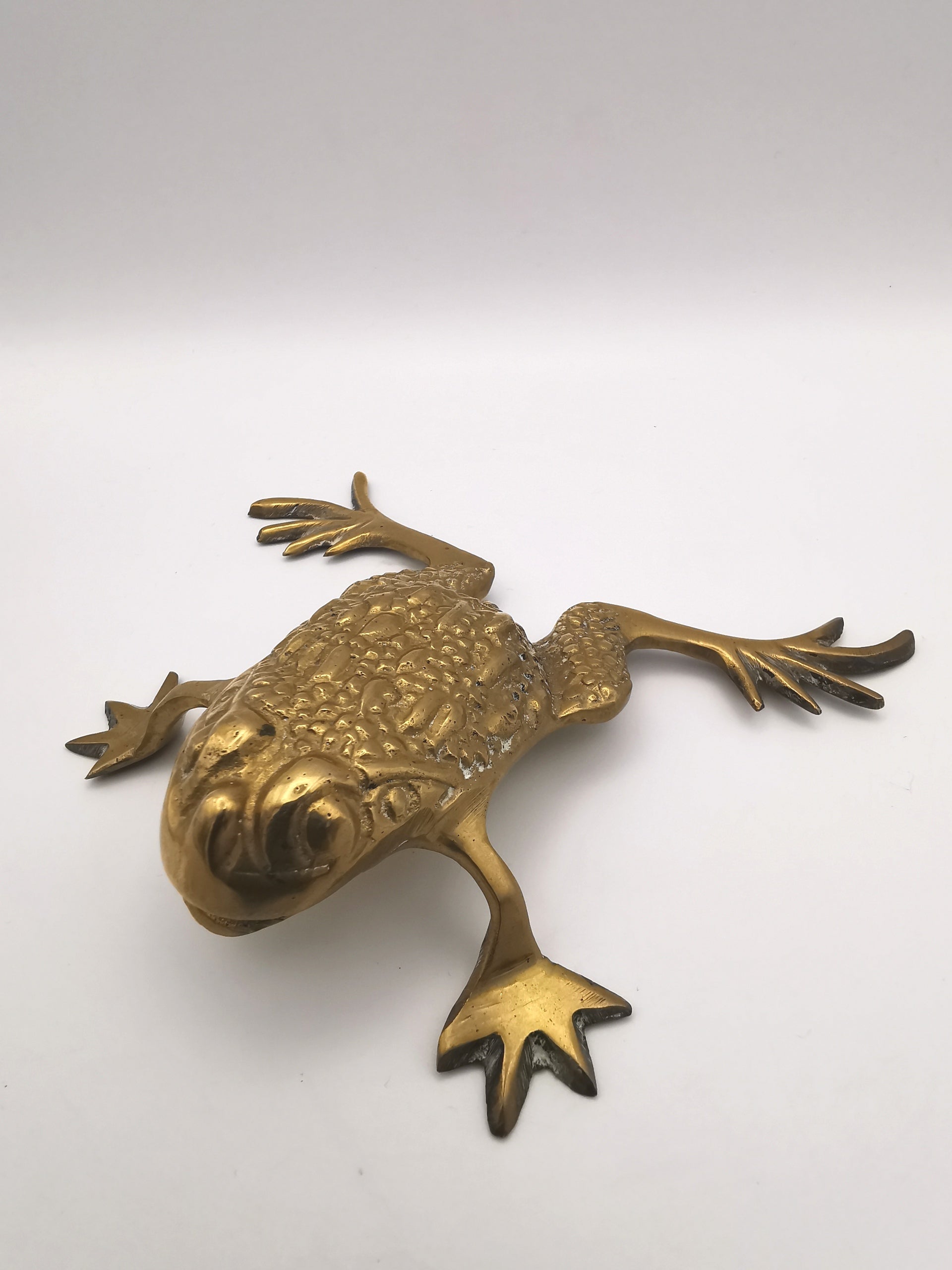 Vintage Brass Toad Figurine with Open Mouth | Mid-Century Modern Animal Decor