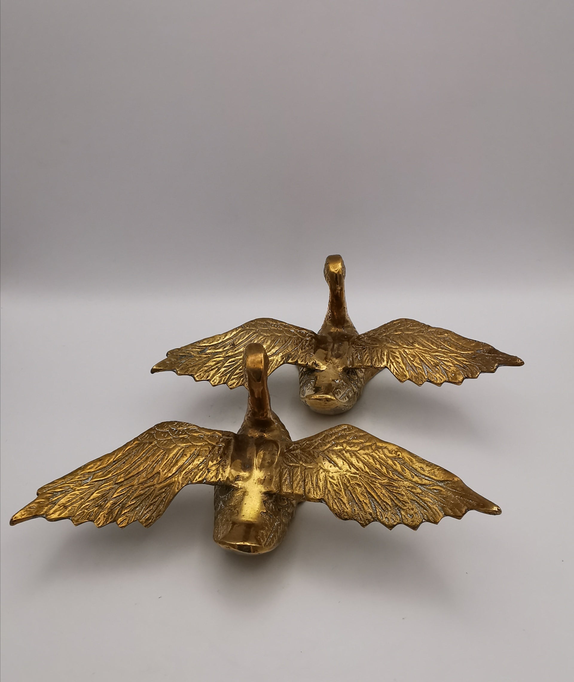 Pair of Vintage Brass Flying /Spread Wings Birds Ornaments,  Geese Swans Figurines
