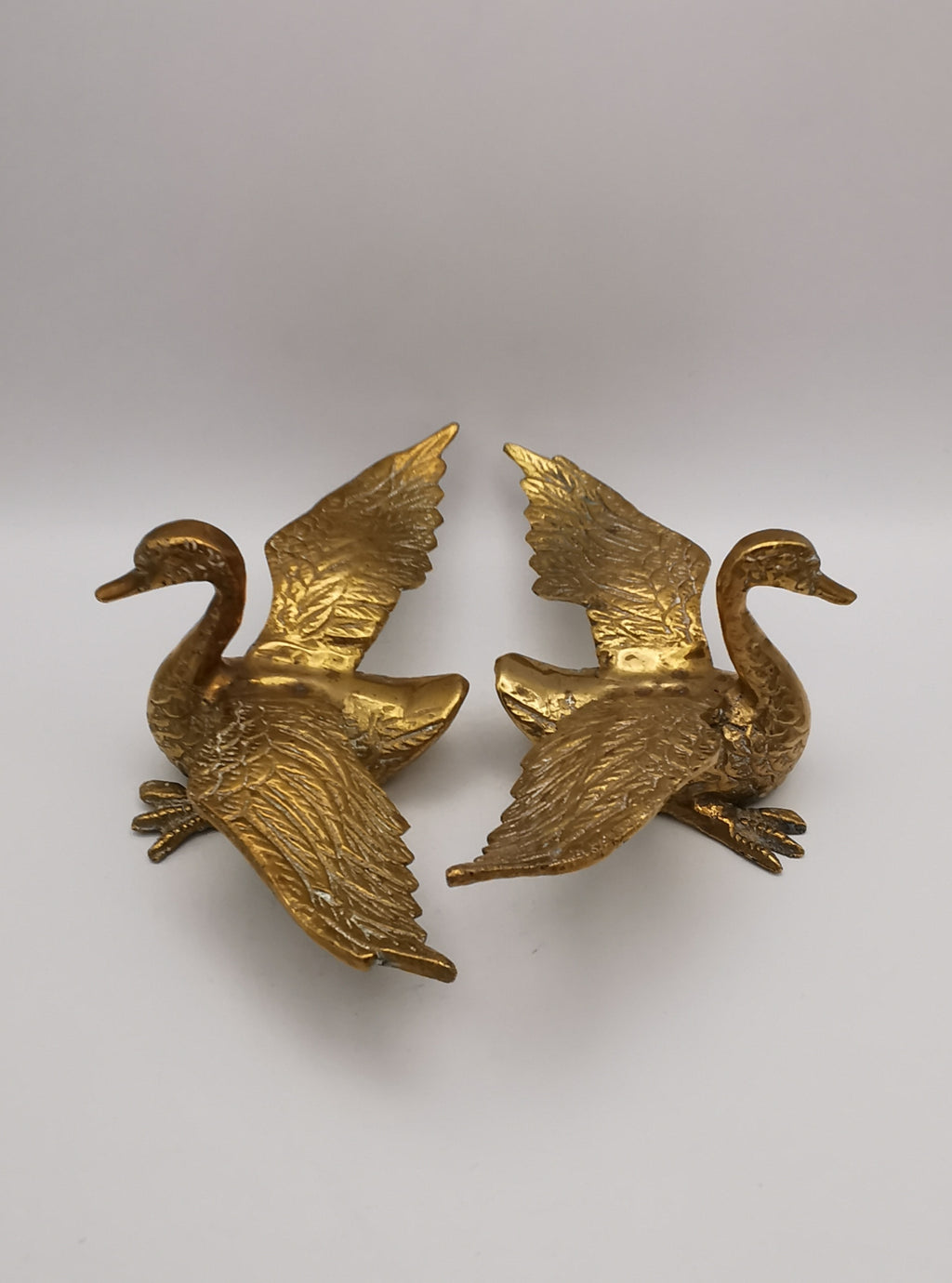 Pair of Vintage Brass Flying /Spread Wings Birds Ornaments,  Geese Swans Figurines