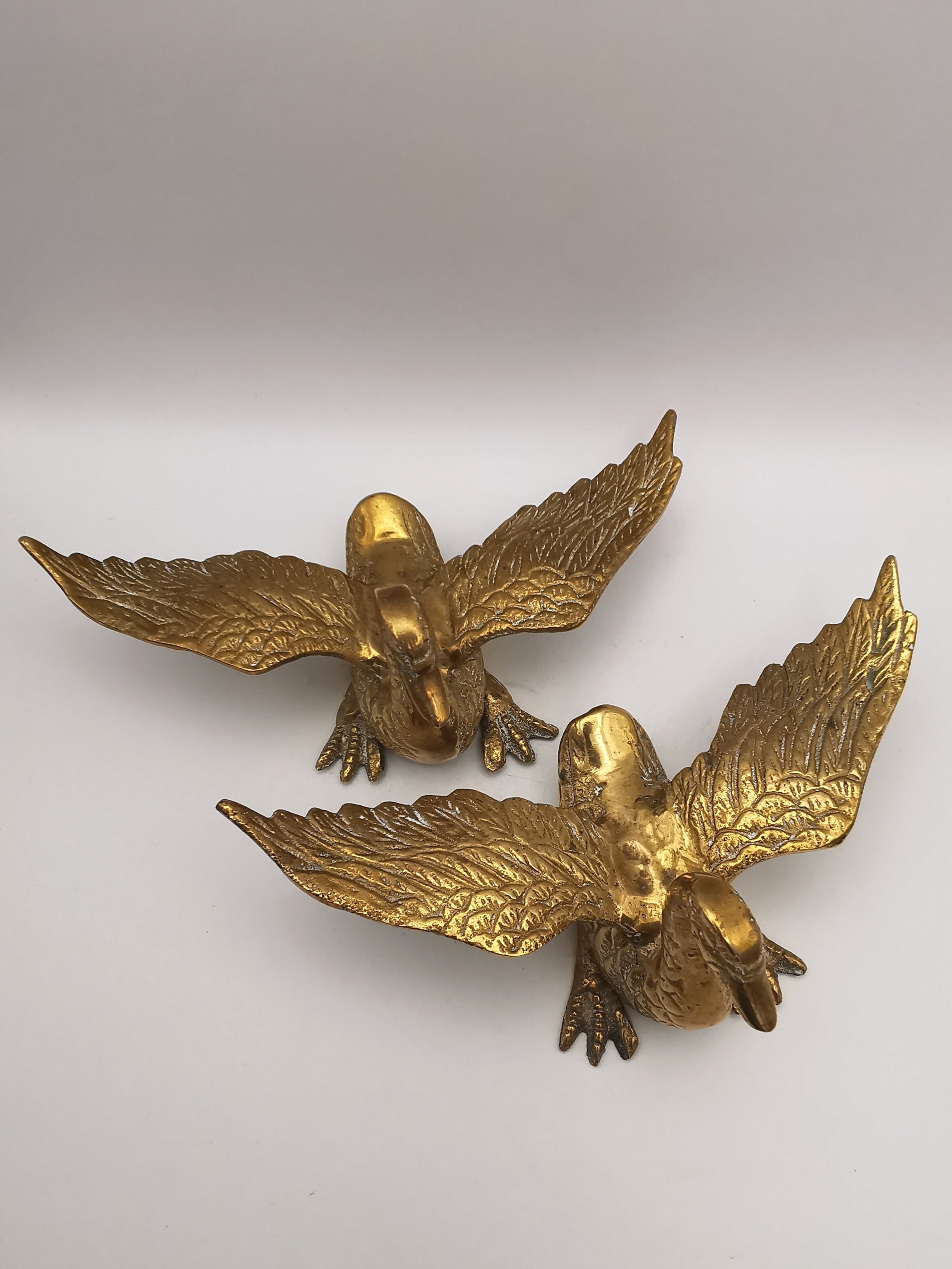 Pair of Vintage Brass Flying /Spread Wings Birds Ornaments,  Geese Swans Figurines