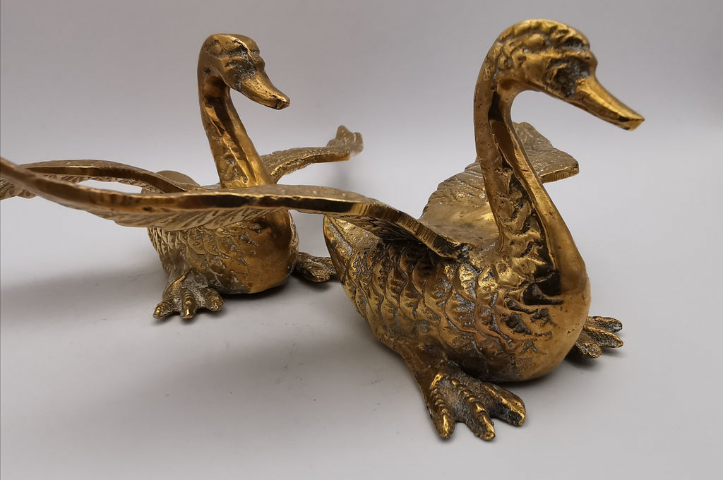 Pair of Vintage Brass Flying /Spread Wings Birds Ornaments,  Geese Swans Figurines