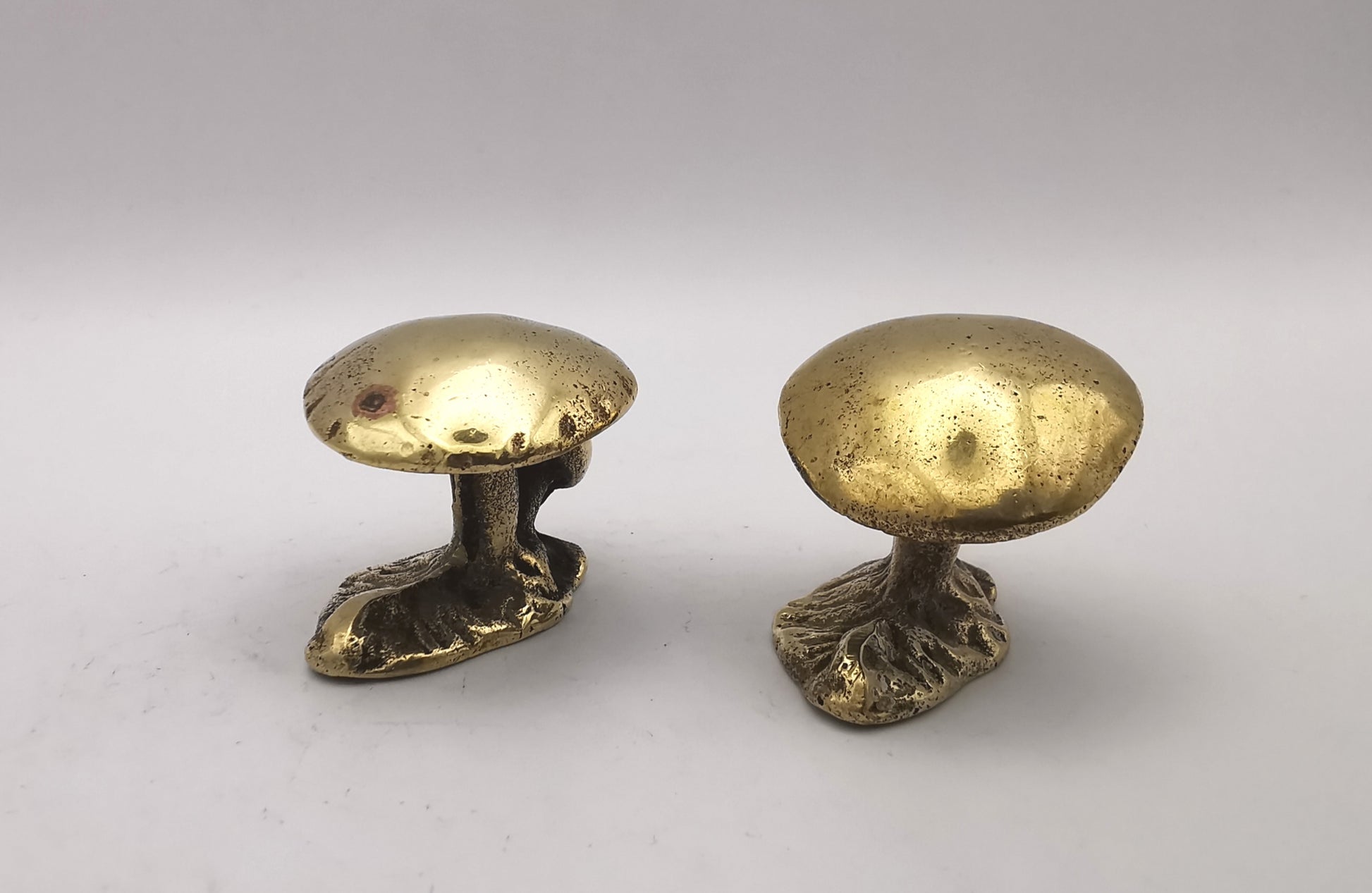Pair of Vintage Solid Brass Mushroom Figurines - Miniature Cottagecore Decor