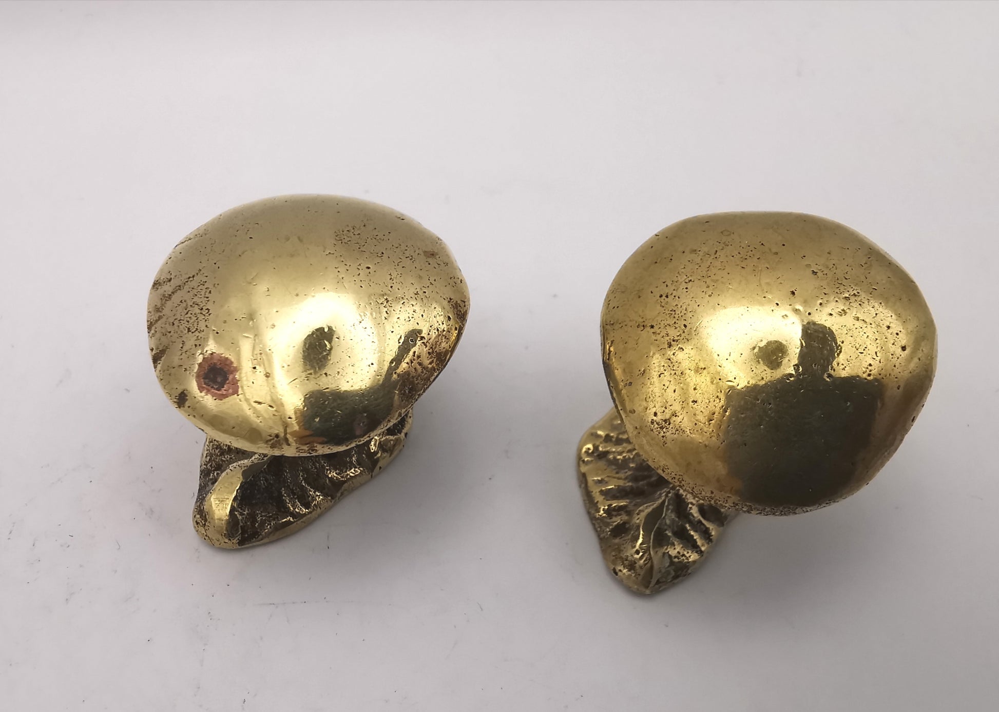 Pair of Vintage Solid Brass Mushroom Figurines - Miniature Cottagecore Decor
