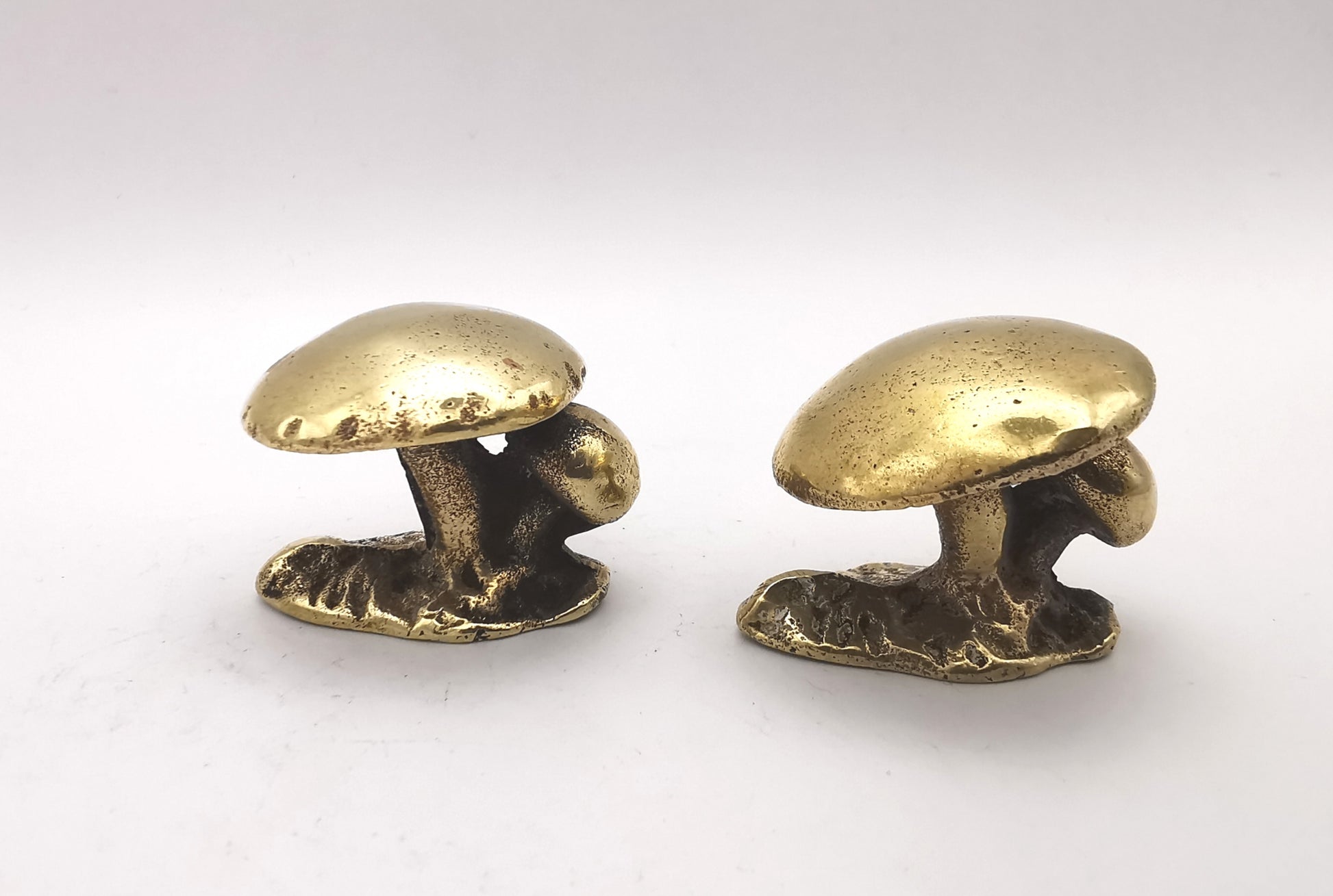 Pair of Vintage Solid Brass Mushroom Figurines - Miniature Cottagecore Decor