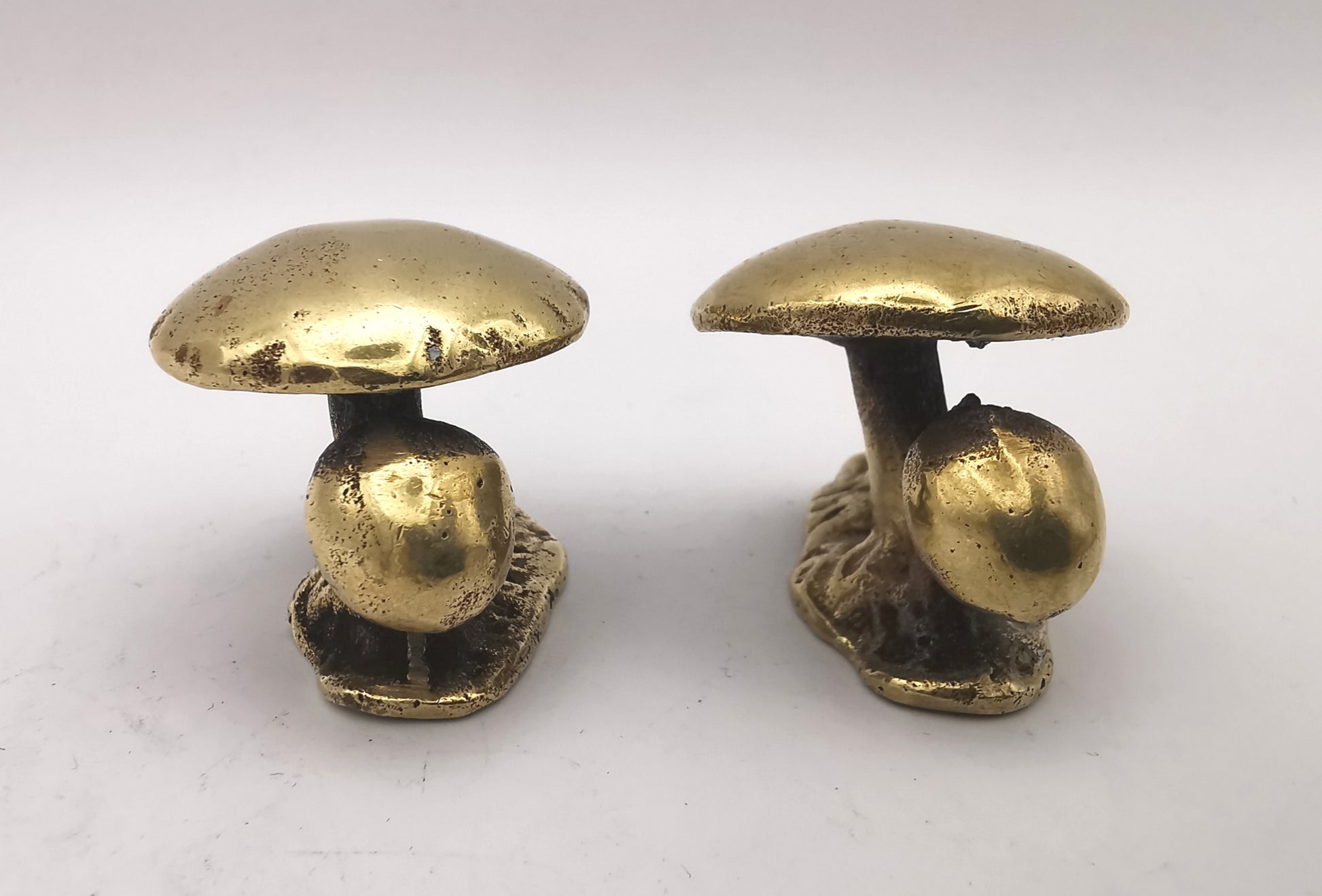 Pair of Vintage Solid Brass Mushroom Figurines - Miniature Cottagecore Decor
